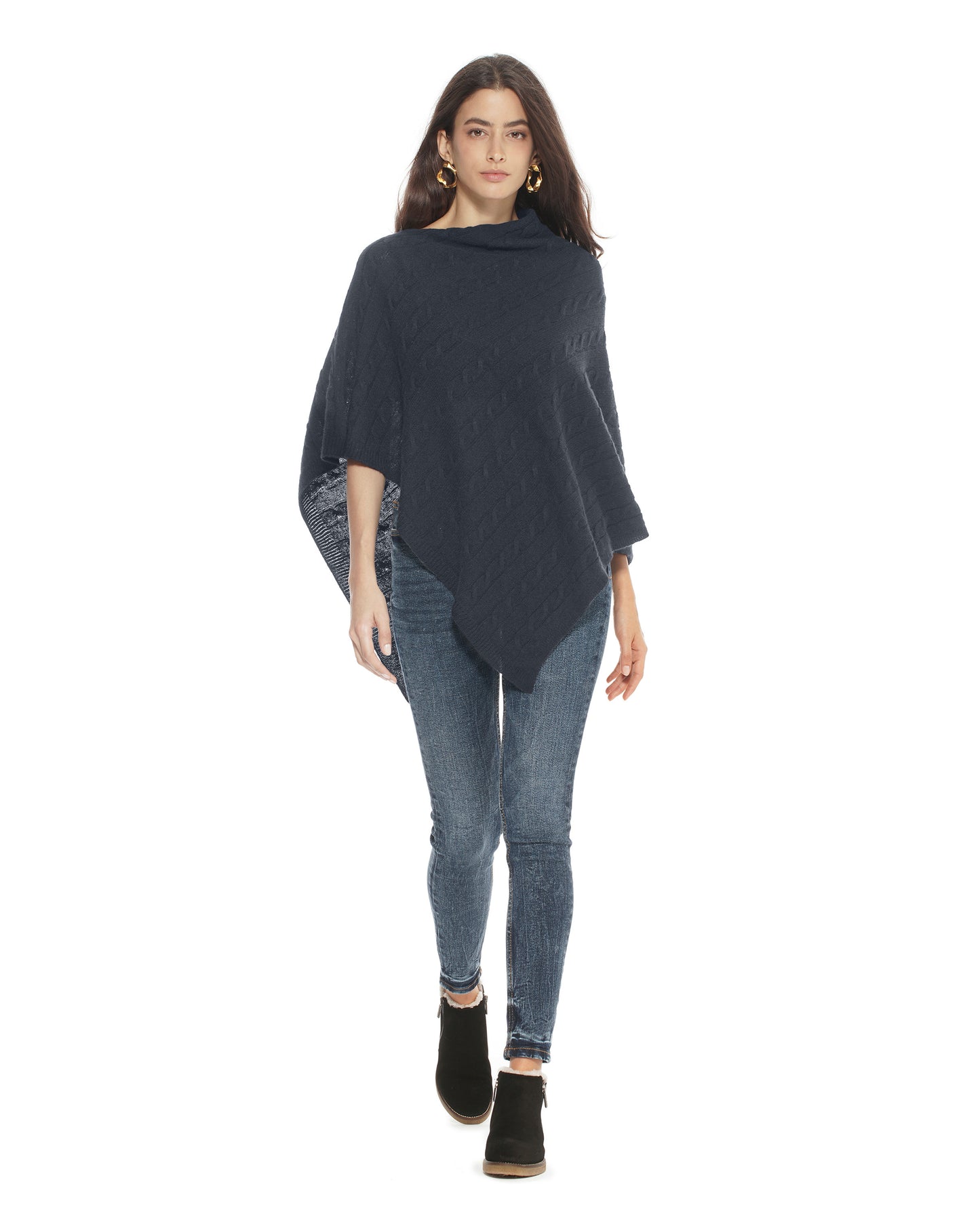 Monticelli Pure Cashmere Cable Knit Poncho Charcoal Made In Italy 2