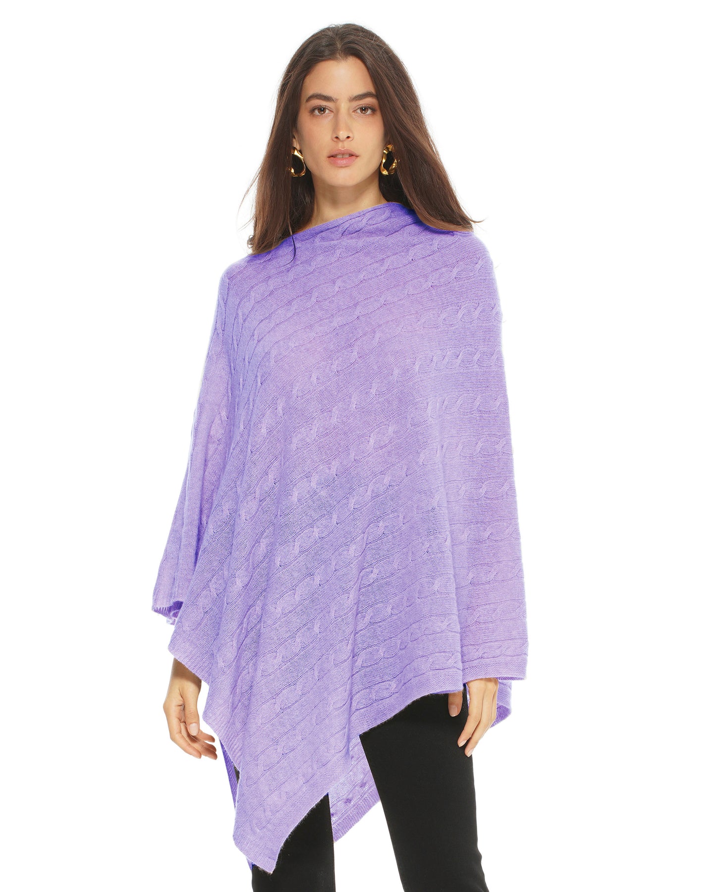 Women's Pure Cashmere Cable Knit Poncho Lavender