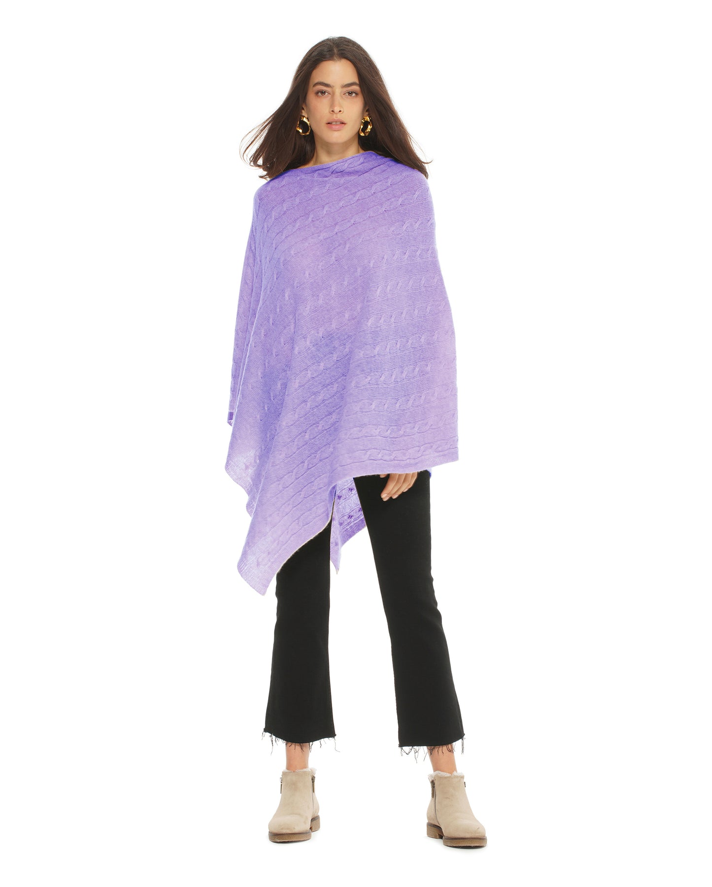 Women's Pure Cashmere Cable Knit Poncho Lavender