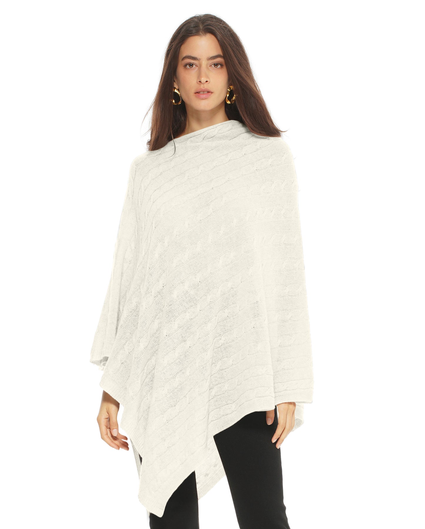 Monticelli Pure Cashmere Cable Knit Poncho Night Milk White Made In Italy 1