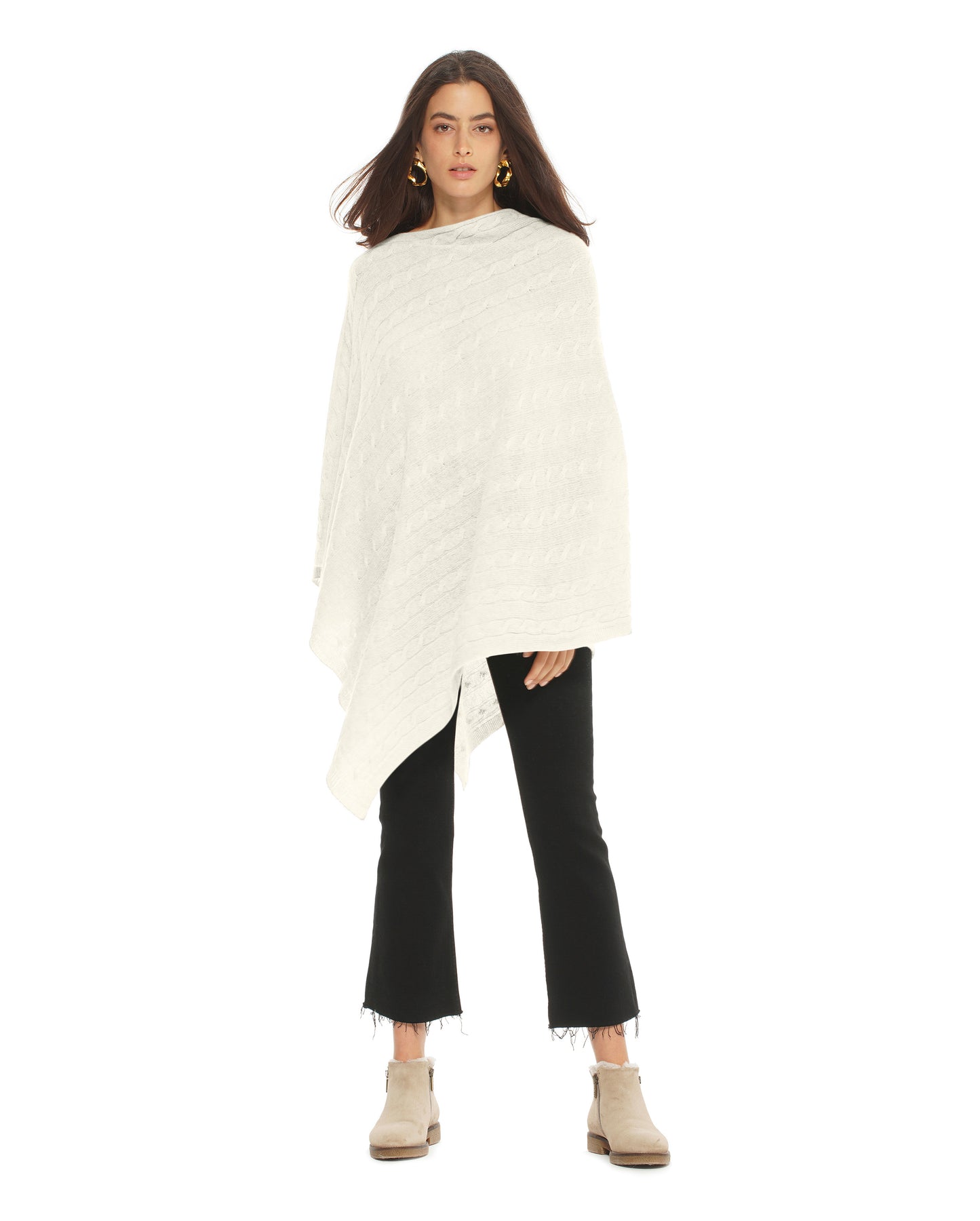 Monticelli Pure Cashmere Cable Knit Poncho Night Milk White Made In Italy 2