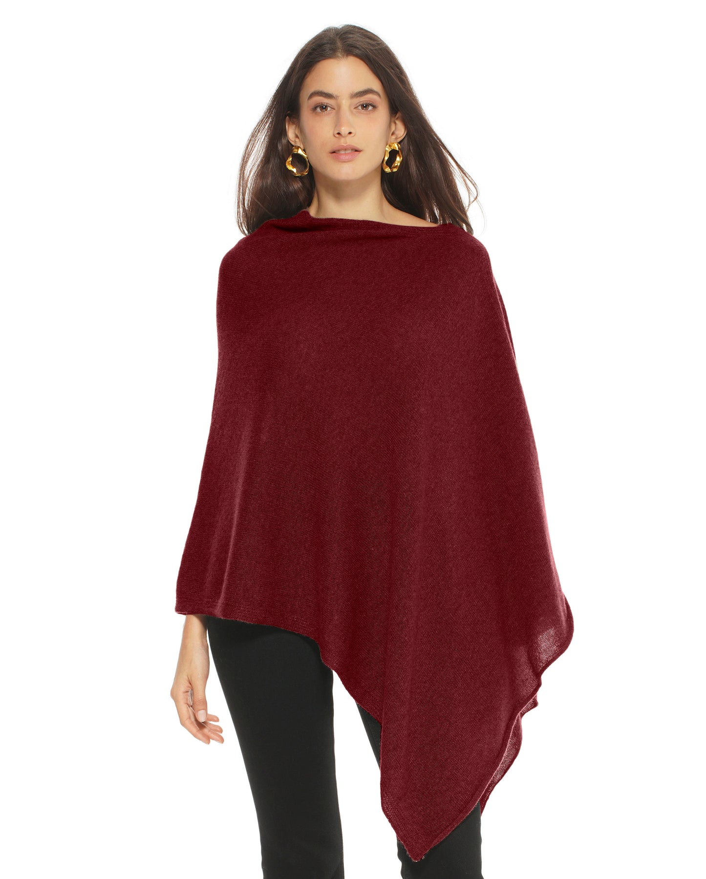 Monticelli Women's Essential Pure Cashmere Poncho Made In Italy Bordeaux 1