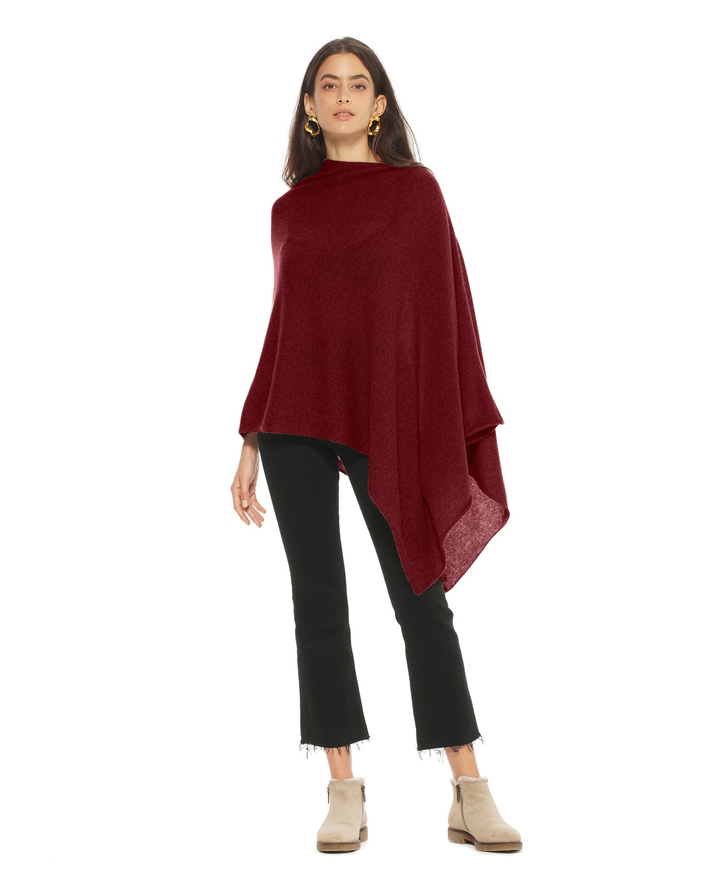 Women's Essential Pure Cashmere Poncho Bordeaux
