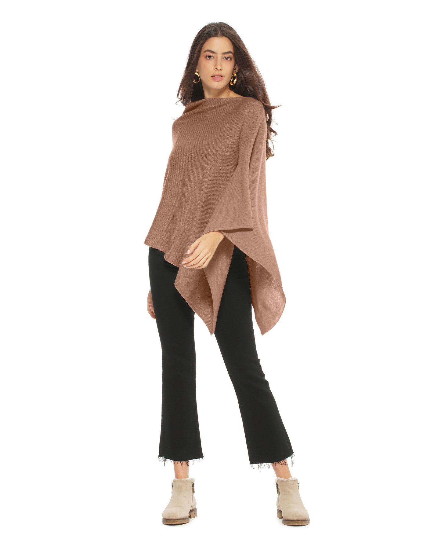 Monticelli Women's Essential Pure Cashmere Poncho Made In Italy Camel 2