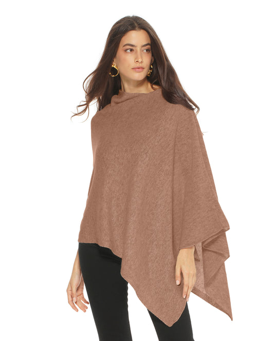Monticelli Women's Essential Pure Cashmere Poncho Made In Italy Camel 1