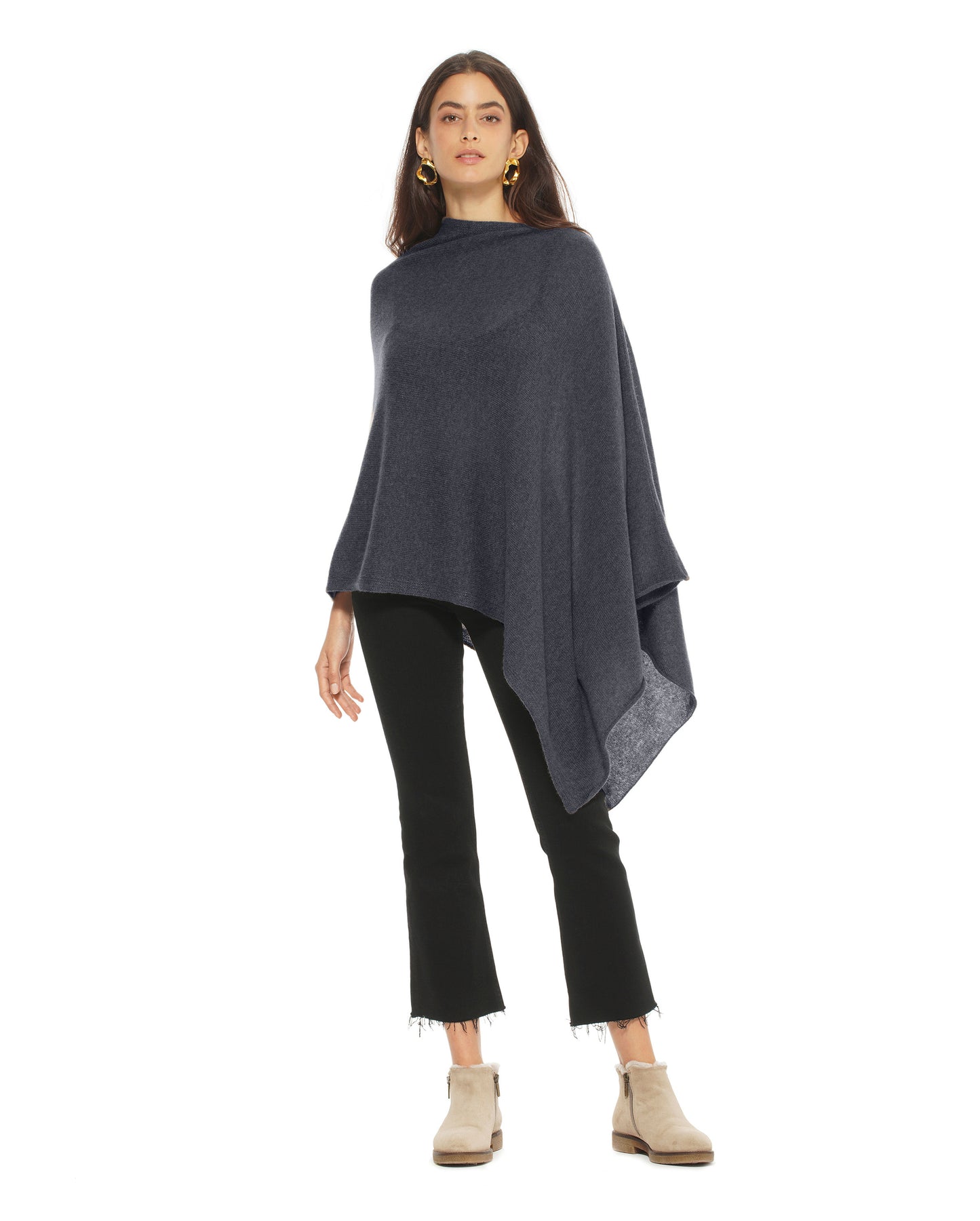 Women's Essential Pure Cashmere Poncho Charcoal