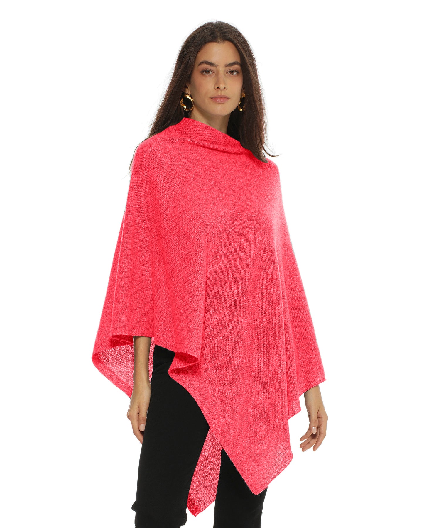 Monticelli Women's Essential Pure Cashmere Poncho Made In Italy Coral Red 1