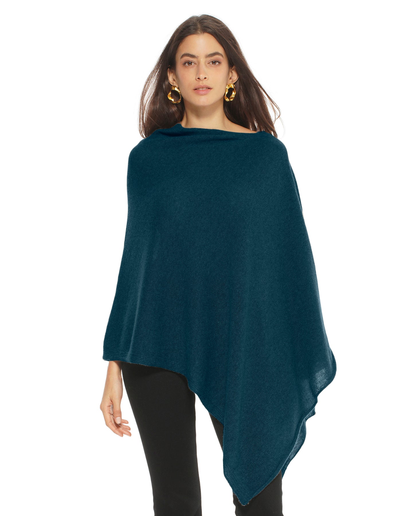 Monticelli Women's Essential Pure Cashmere Poncho Made In Italy Forest Green 1