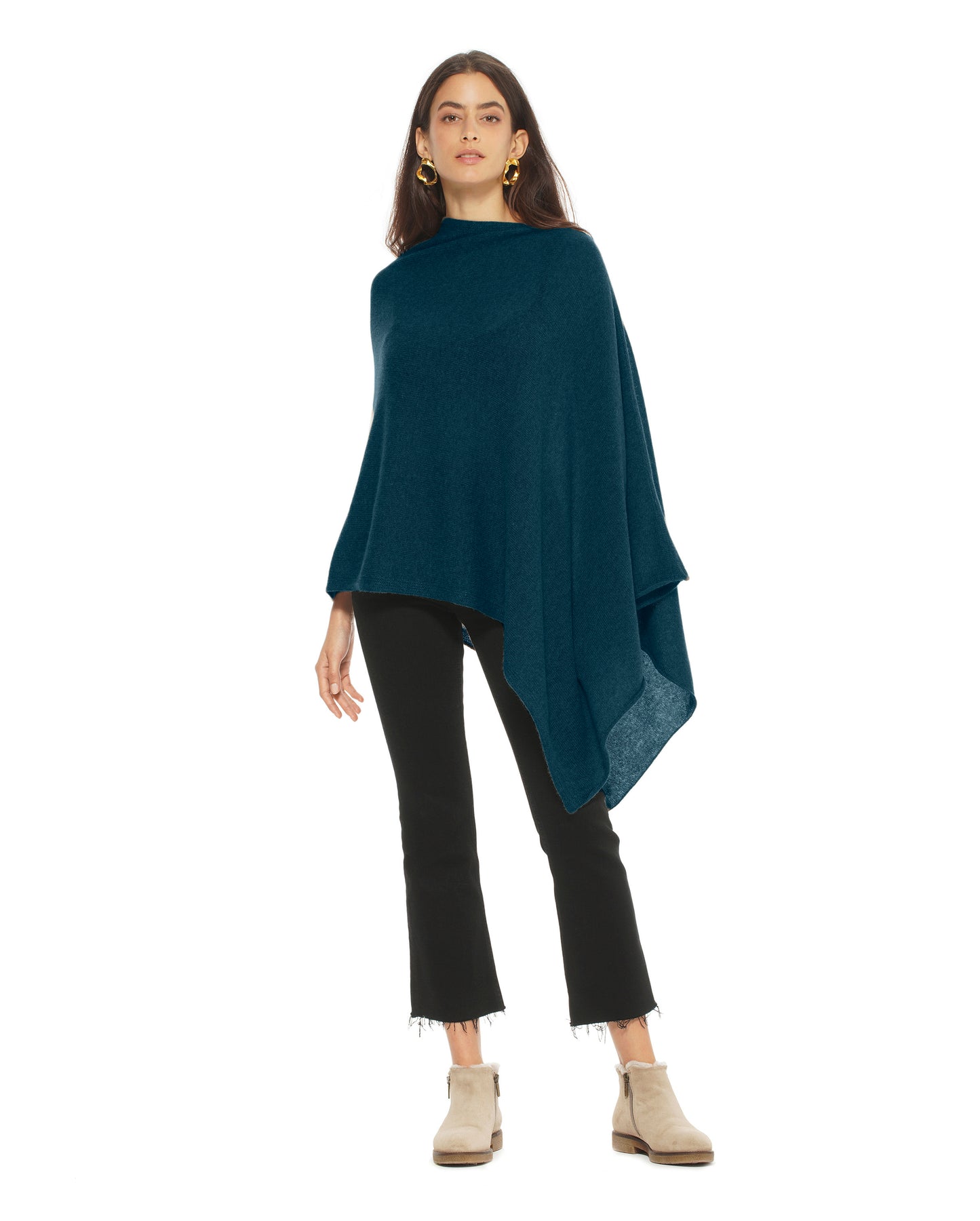 Monticelli Women's Essential Pure Cashmere Poncho Made In Italy Forest Green 2