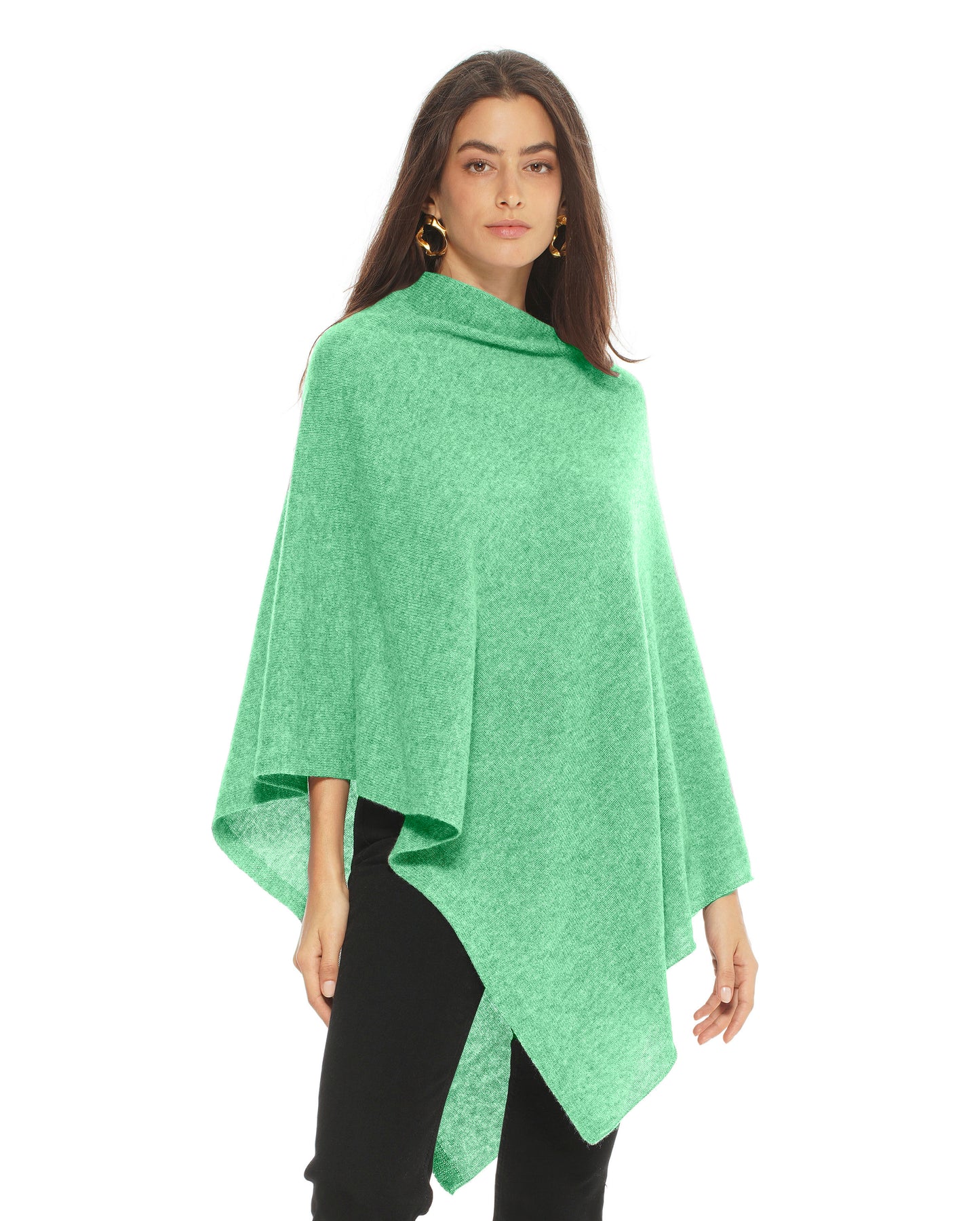 Monticelli Women's Essential Pure Cashmere Poncho Made In Italy Kiwi 1