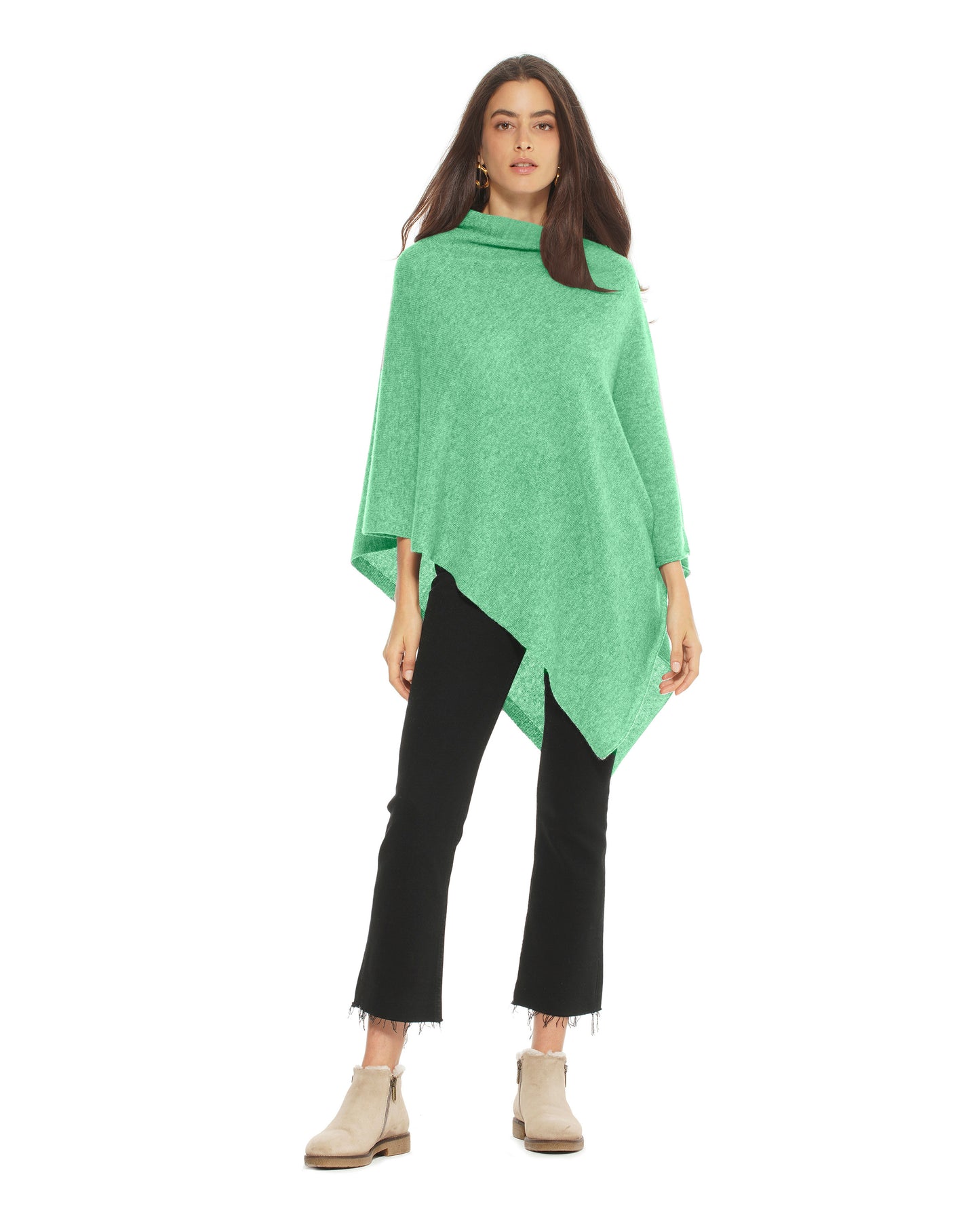 Monticelli Women's Essential Pure Cashmere Poncho Made In Italy Kiwi 2