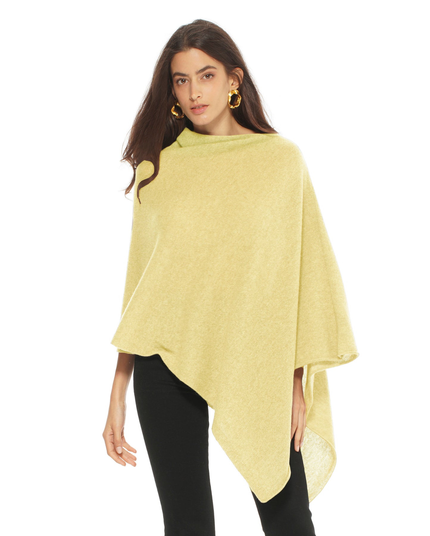 Women's Essential Pure Cashmere Poncho Lemon Yellow