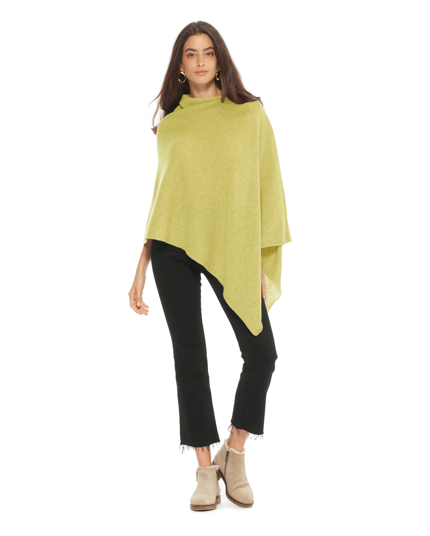 Women's Essential Pure Cashmere Poncho Lemon Yellow