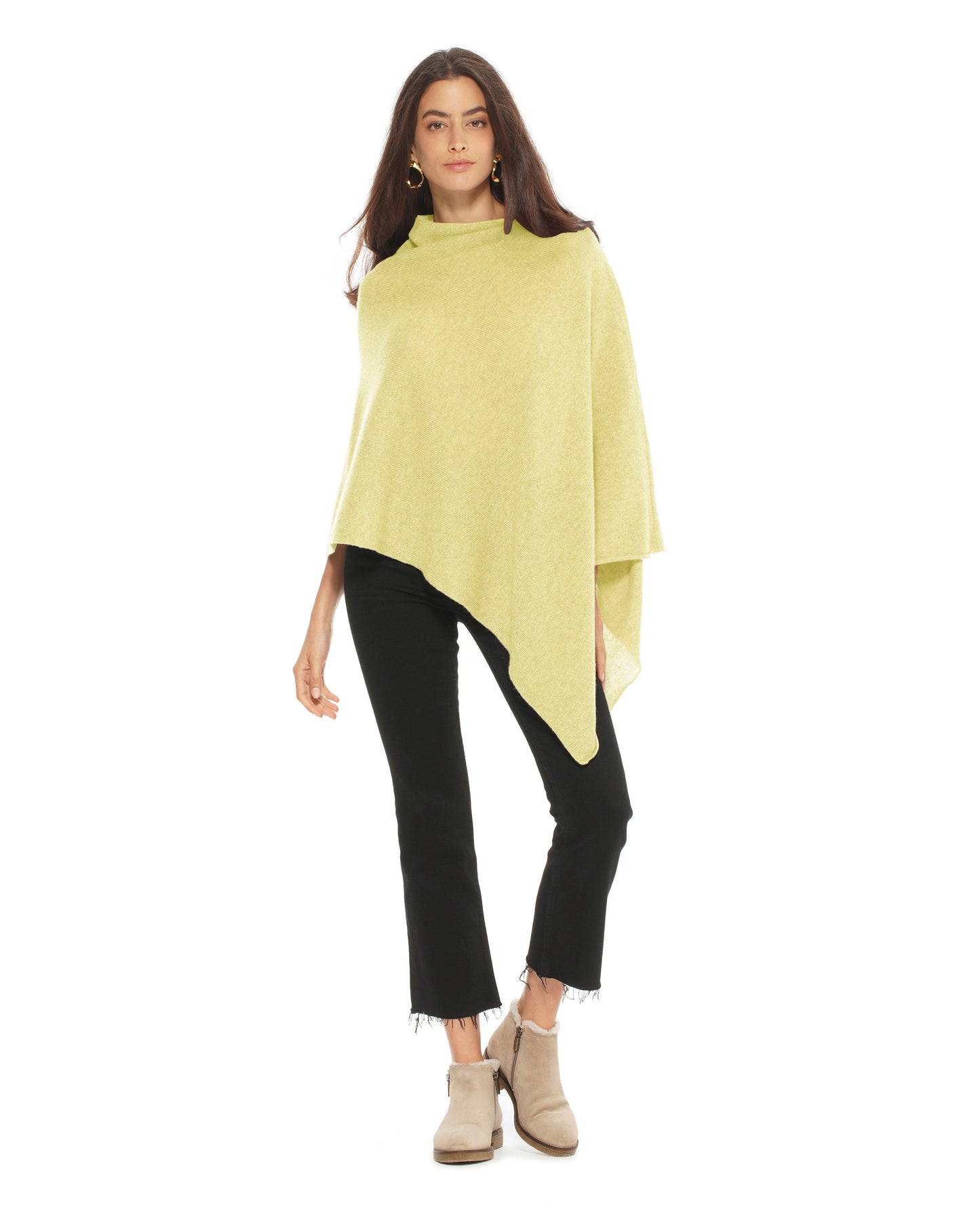 Women's Essential Pure Cashmere Poncho Lemon Yellow