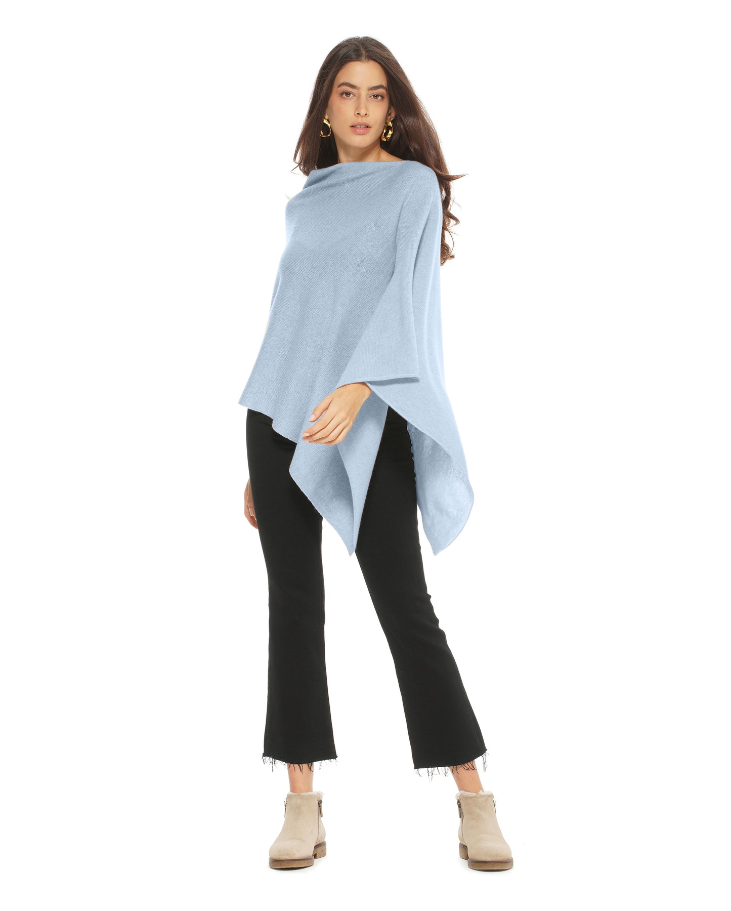 Women's Essential Pure Cashmere Poncho Pastel Blue
