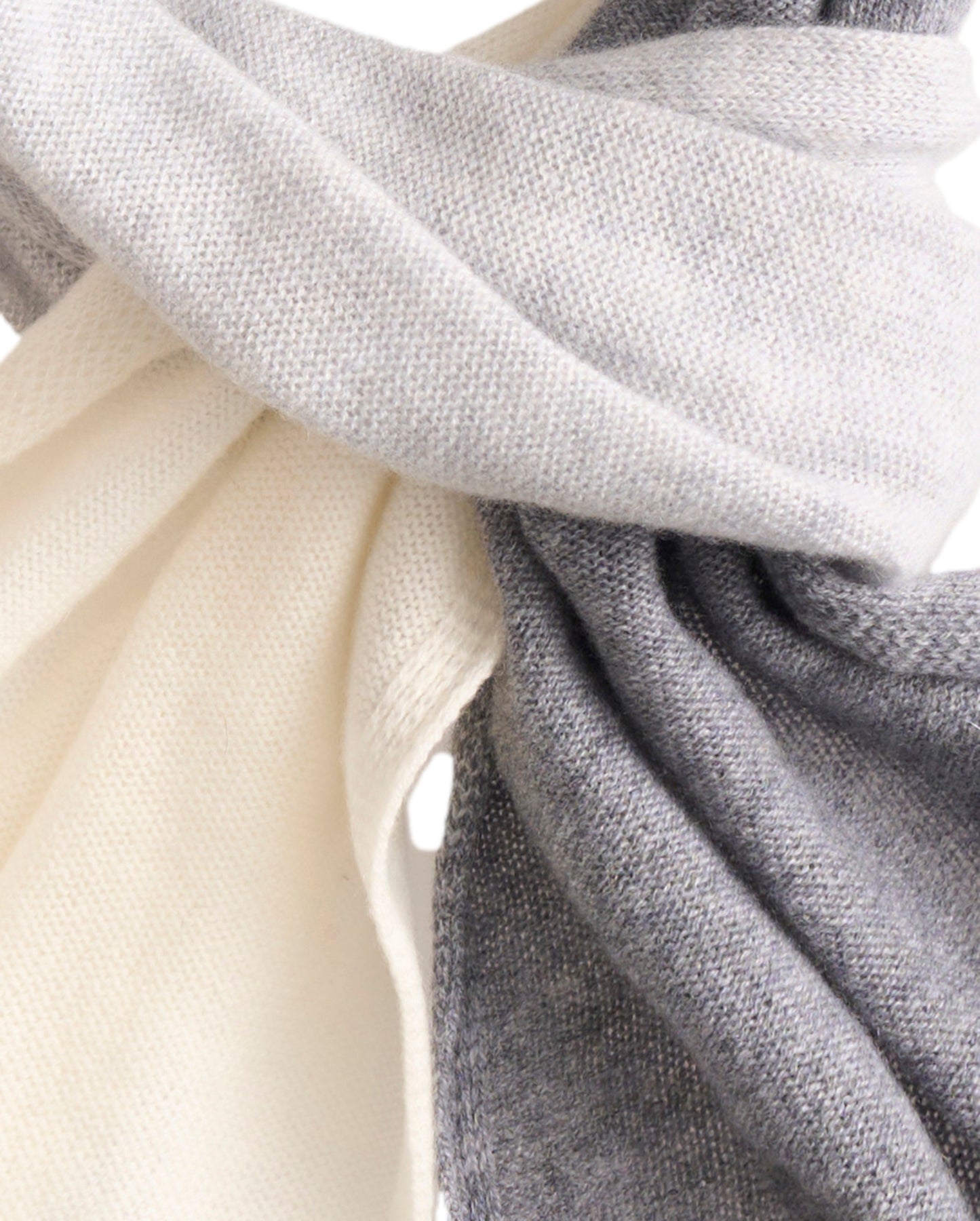 Pure Cashmere Butter-Soft Wide Scarf Tricolor in Ivory, Light Gray and Charcoal