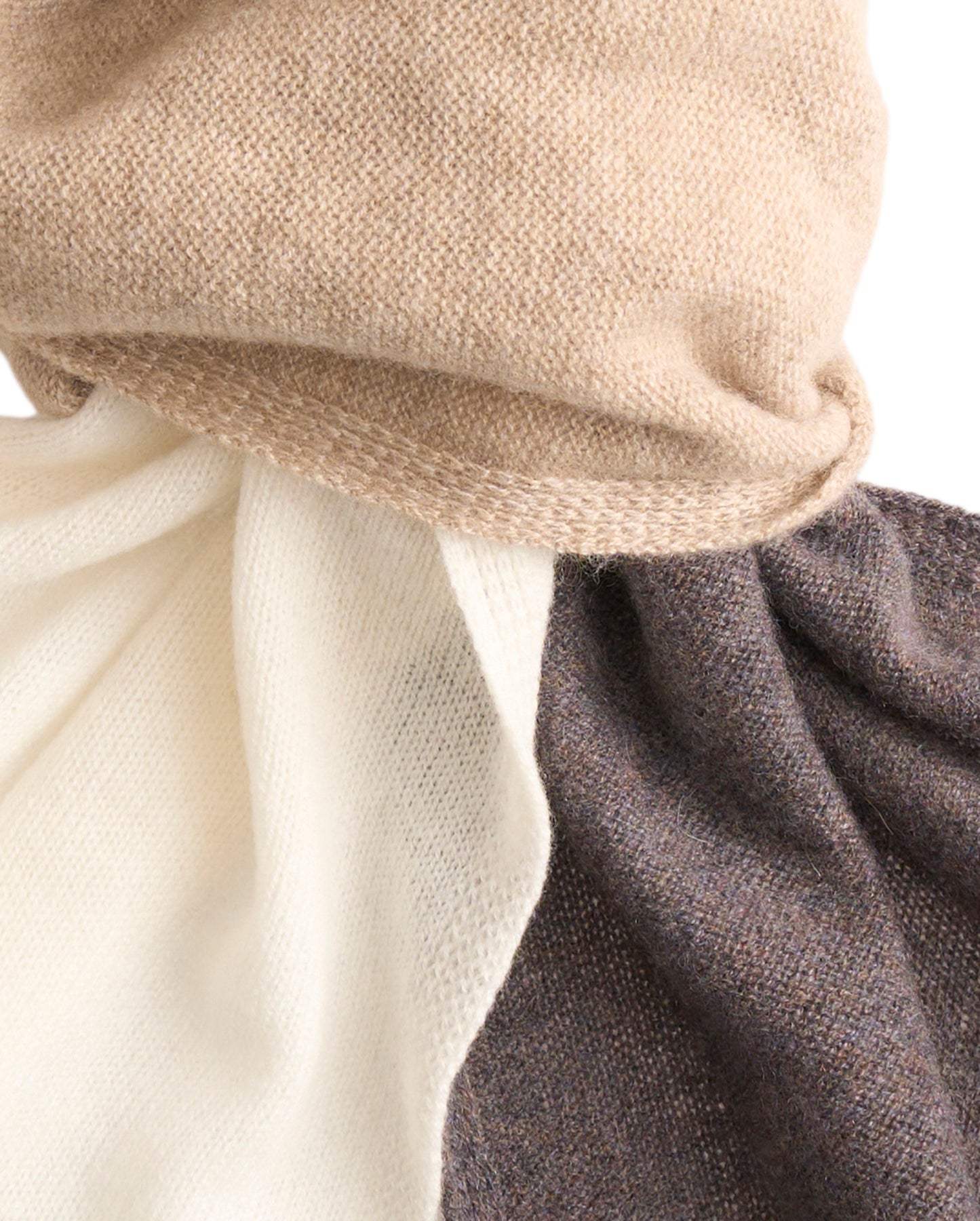 Pure Cashmere Butter-Soft Wide Scarf Tricolor in Ivory, Beige and Mocha