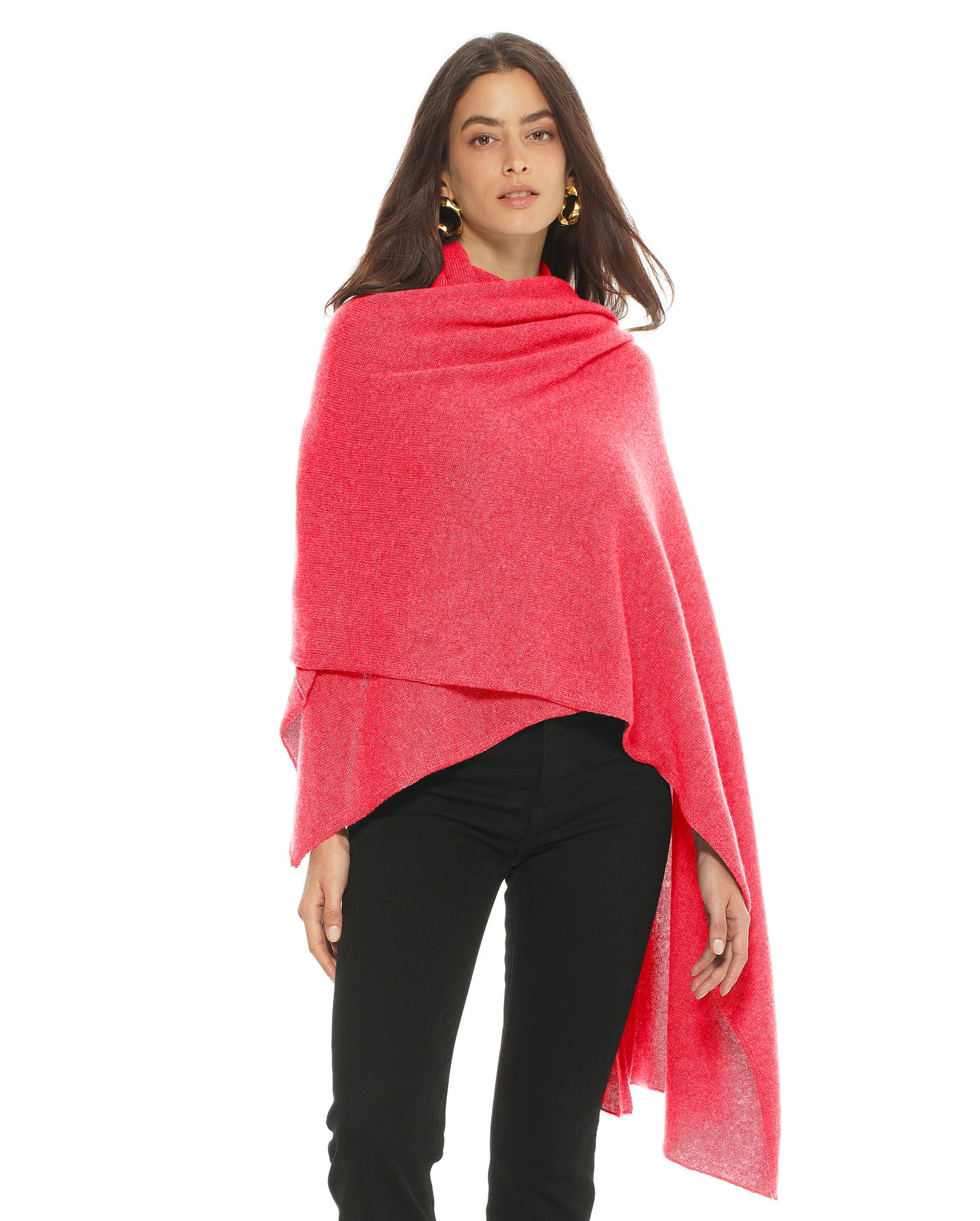 Women's Pure Cashmere Maxi Wrap Melange Blue Made In Italy 1