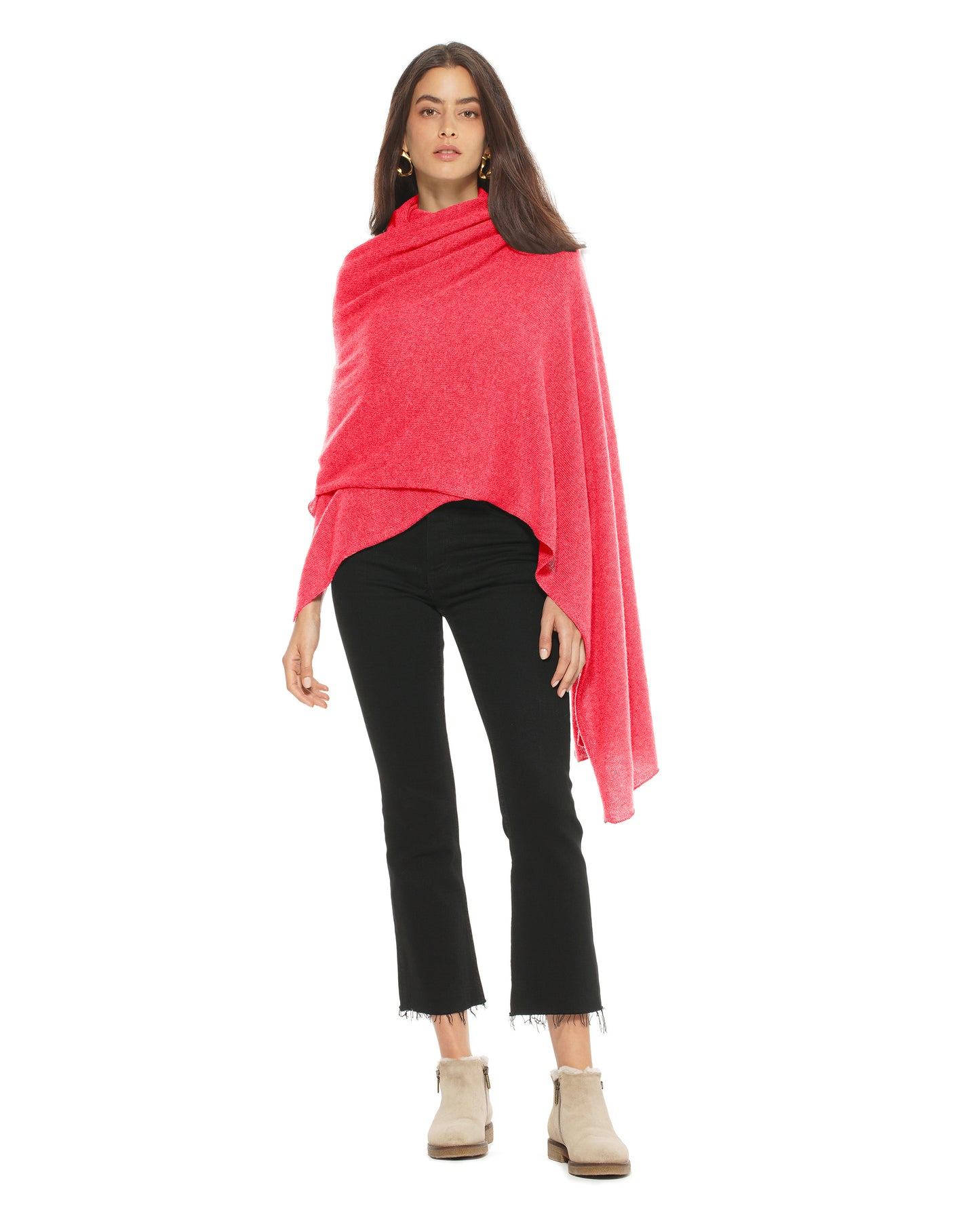 Women's Pure Cashmere Maxi Wrap Melange Blue Made In Italy 2