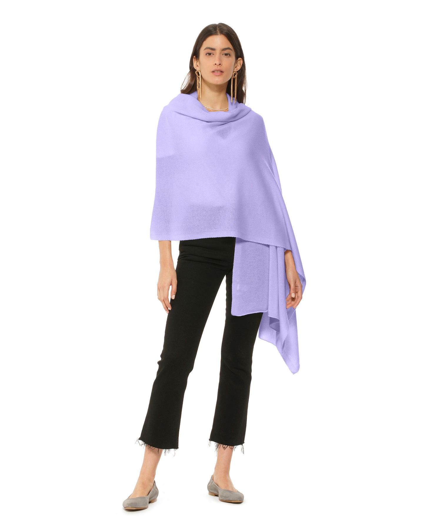Women's Pure Cashmere Maxi Wrap Melange Blue Made In Italy 2