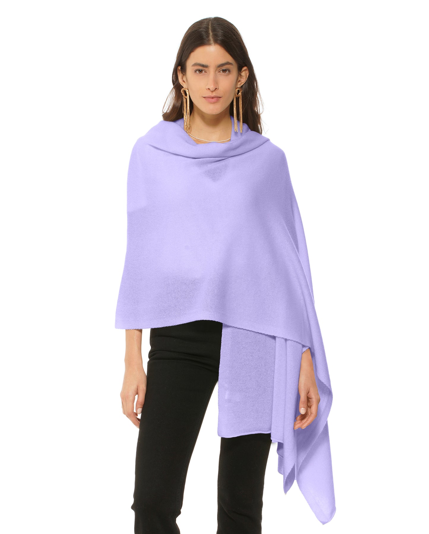 Women's Pure Cashmere Maxi Wrap Melange Blue Made In Italy 1