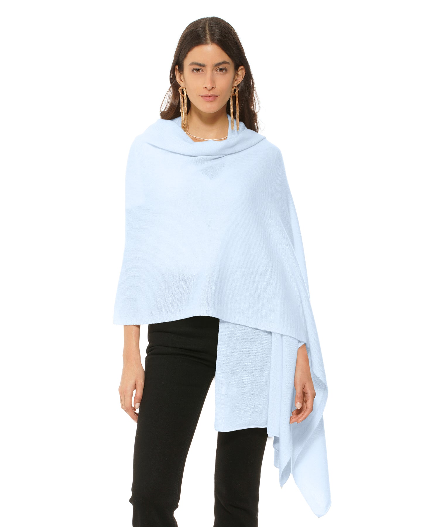 Women's Pure Cashmere Maxi Wrap Melange Blue Made In Italy 1