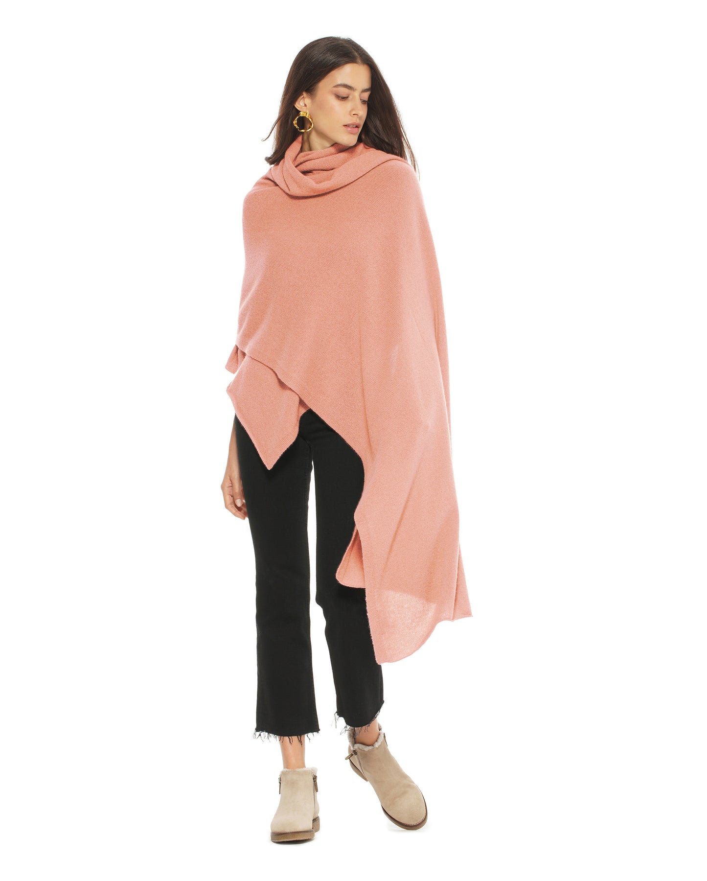 Women's Pure Cashmere Maxi Wrap Melange Blue Made In Italy 2