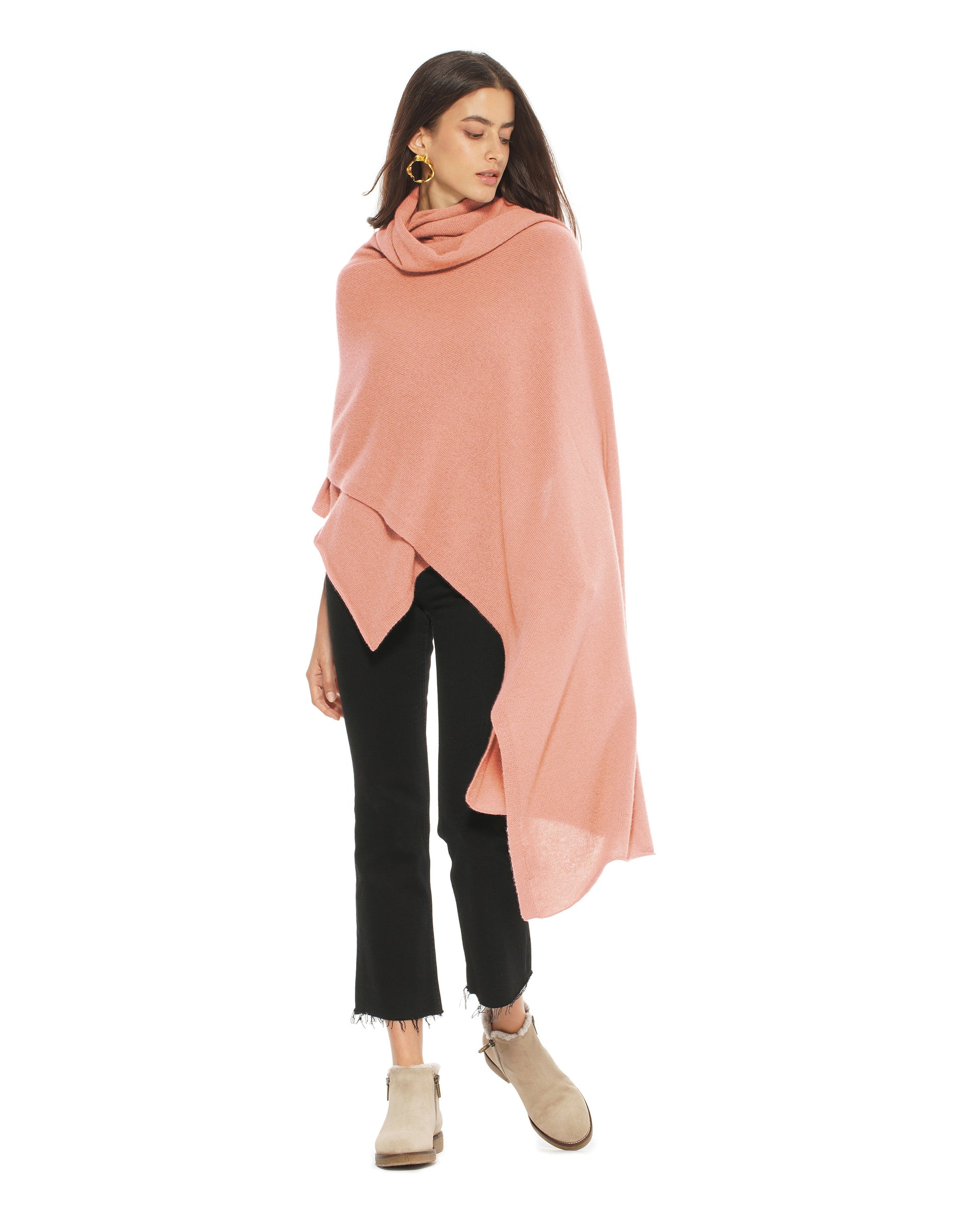 Women's Pure Cashmere Maxi Wrap Melange Blue Made In Italy 2