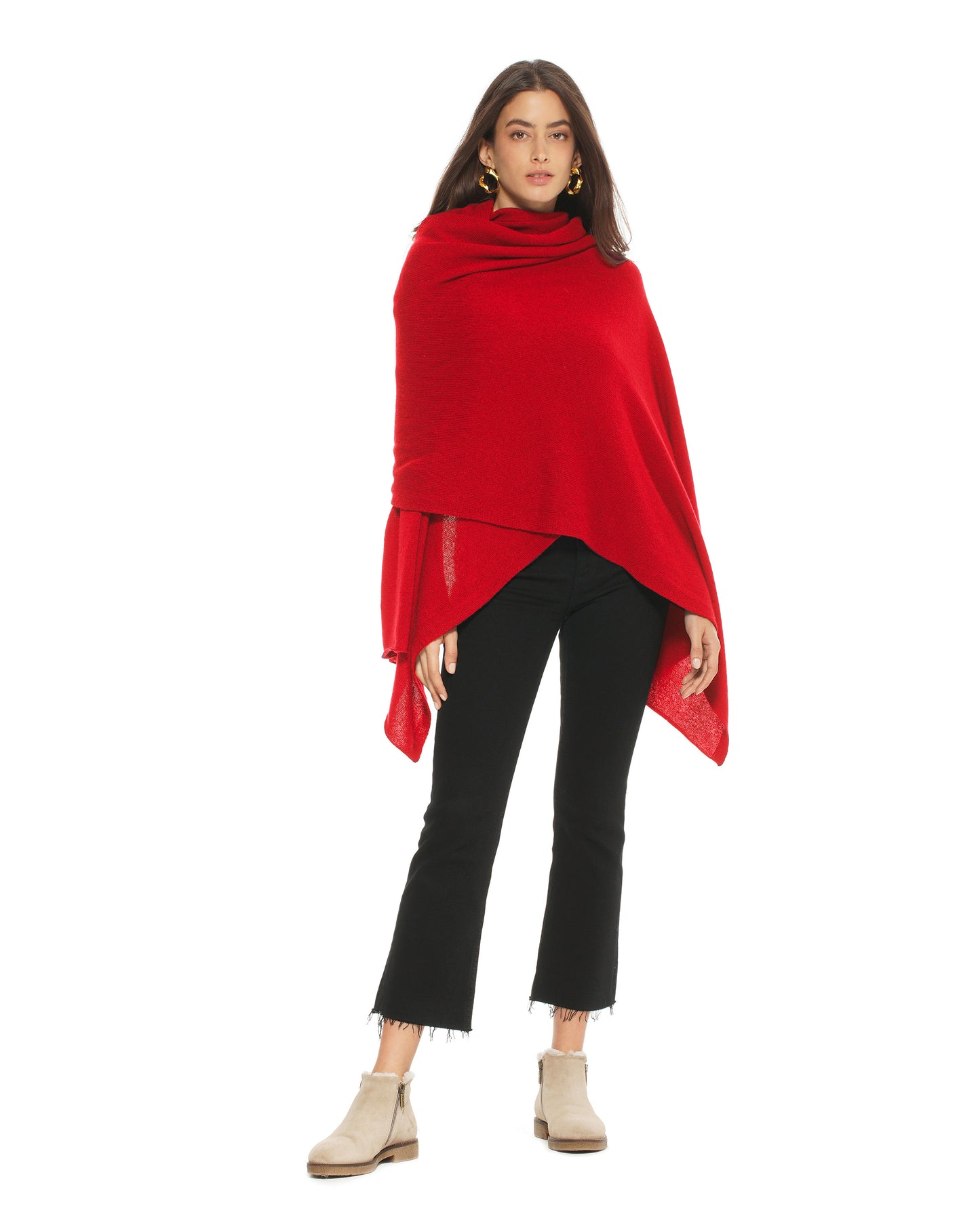 Monticelli Women's Pure Cashmere Wrap Red Made In Italy 2