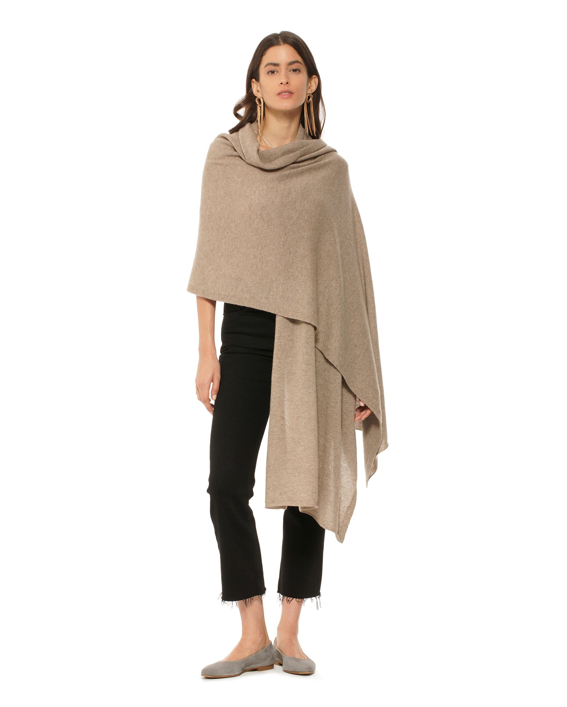 Women's Pure Cashmere Maxi Wrap Beige Made In Italy 2