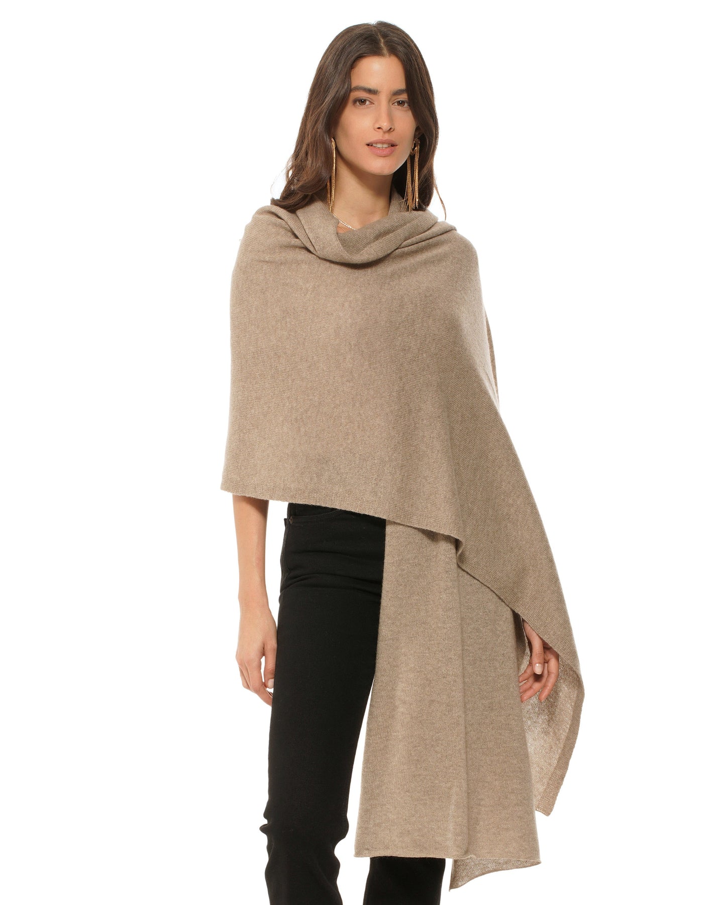 Women's Pure Cashmere Maxi Wrap Beige Made In Italy 3