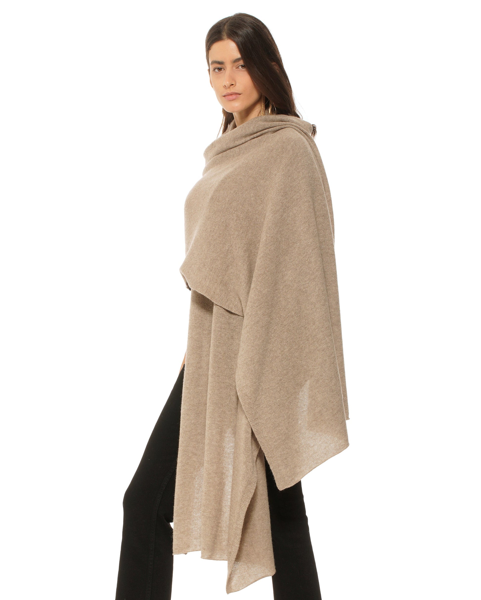 Women's Pure Cashmere Maxi Wrap Beige Made In Italy 4