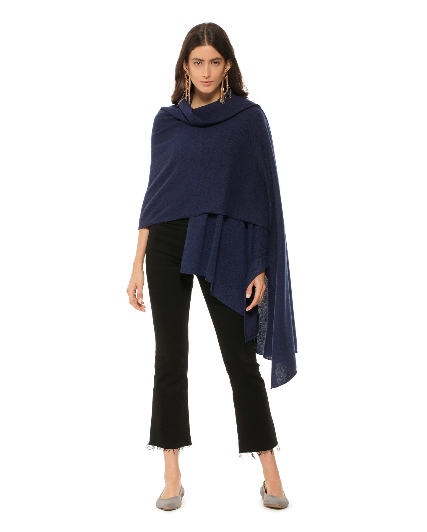 Women's Pure Cashmere Maxi Wrap Melange Blue Made In Italy 3