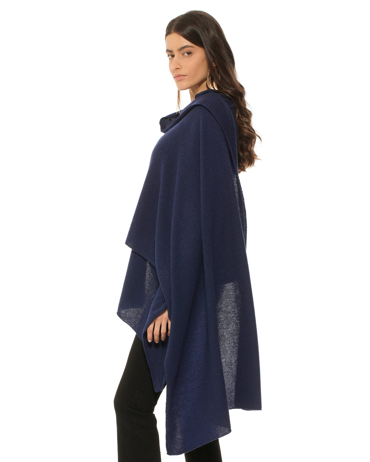 Women's Pure Cashmere Maxi Wrap Melange Blue Made In Italy 4