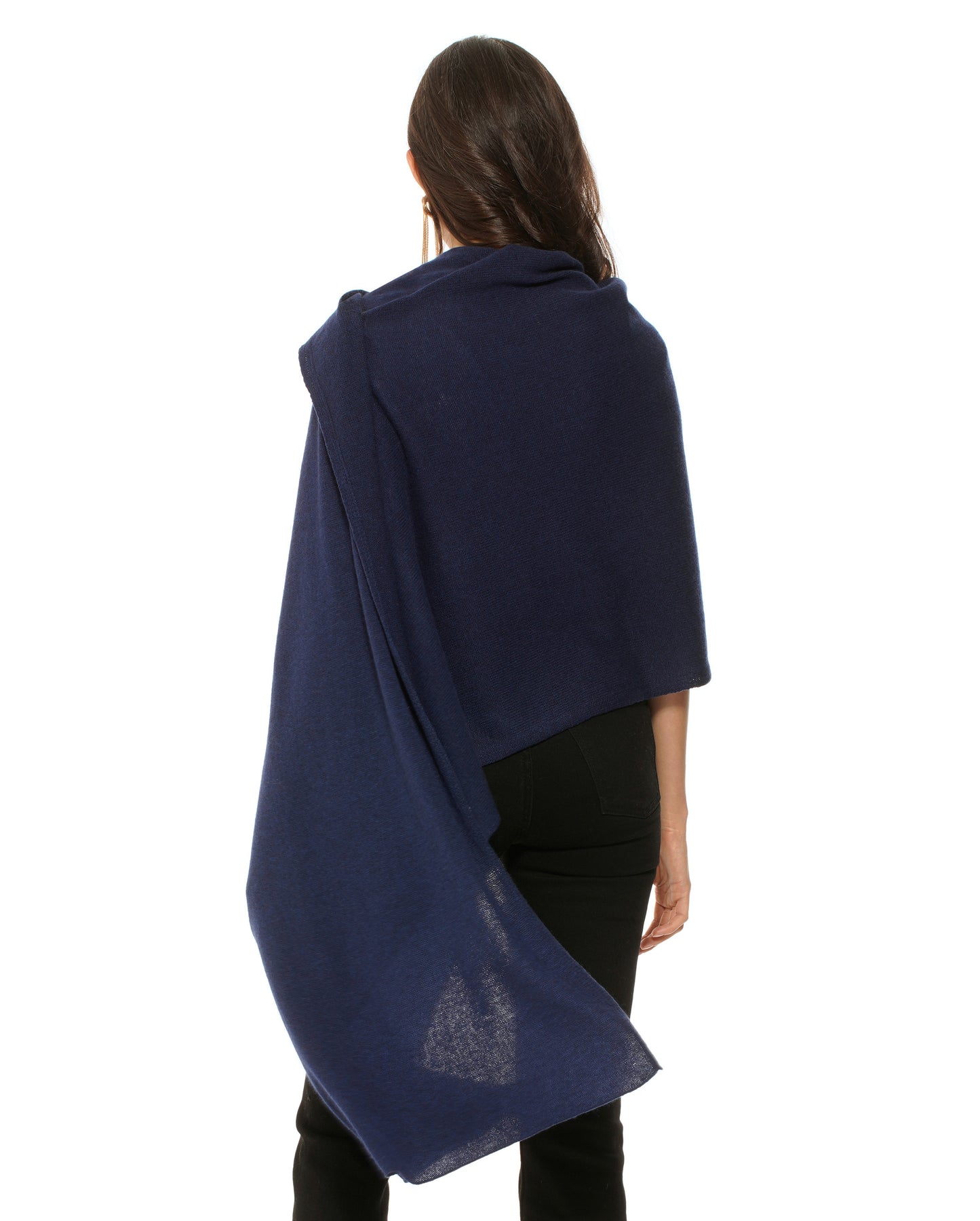 Women's Pure Cashmere Maxi Wrap Melange Blue Made In Italy 5