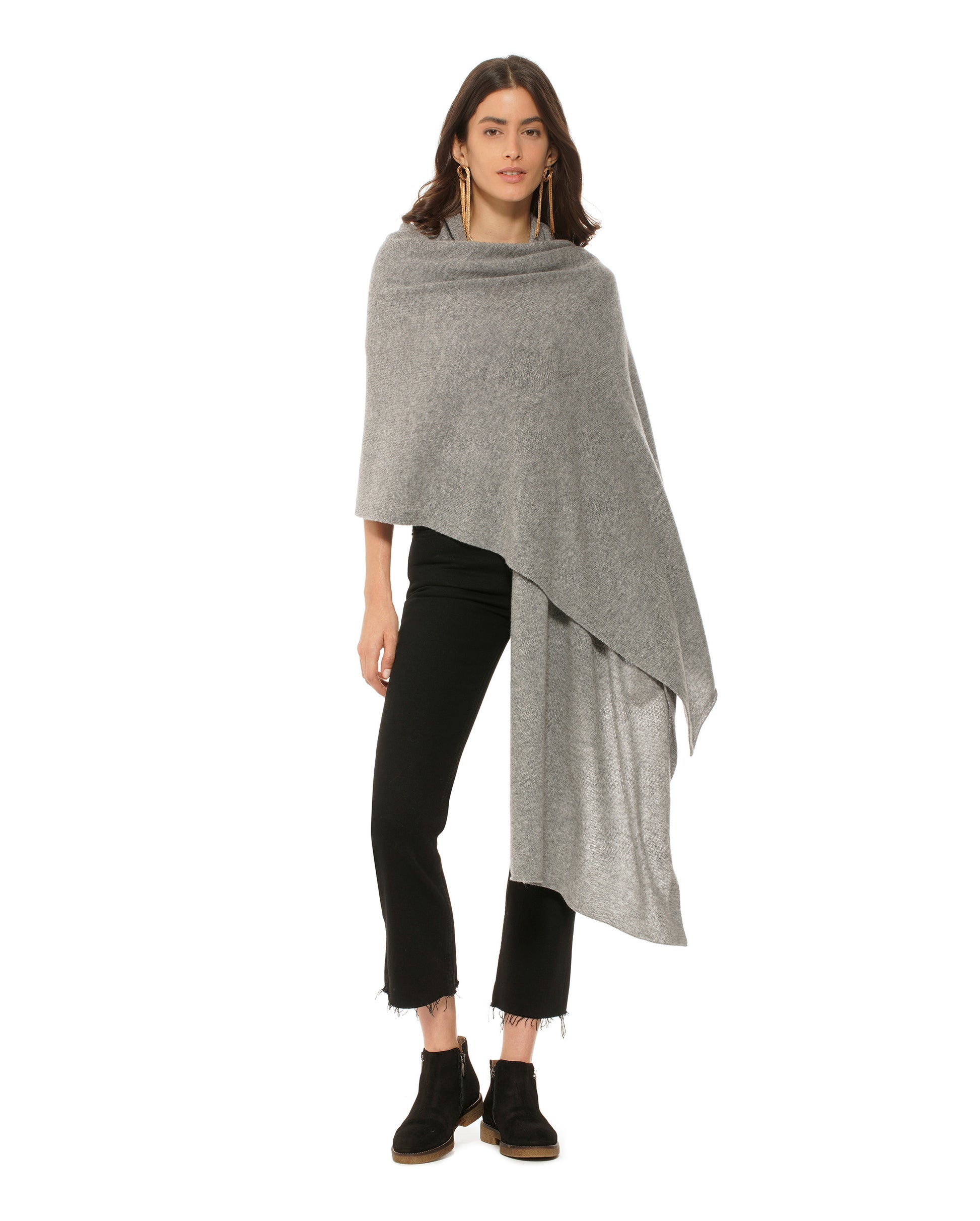 Women's Pure Cashmere Maxi Wrap Medium Grey Made In Italy 1
