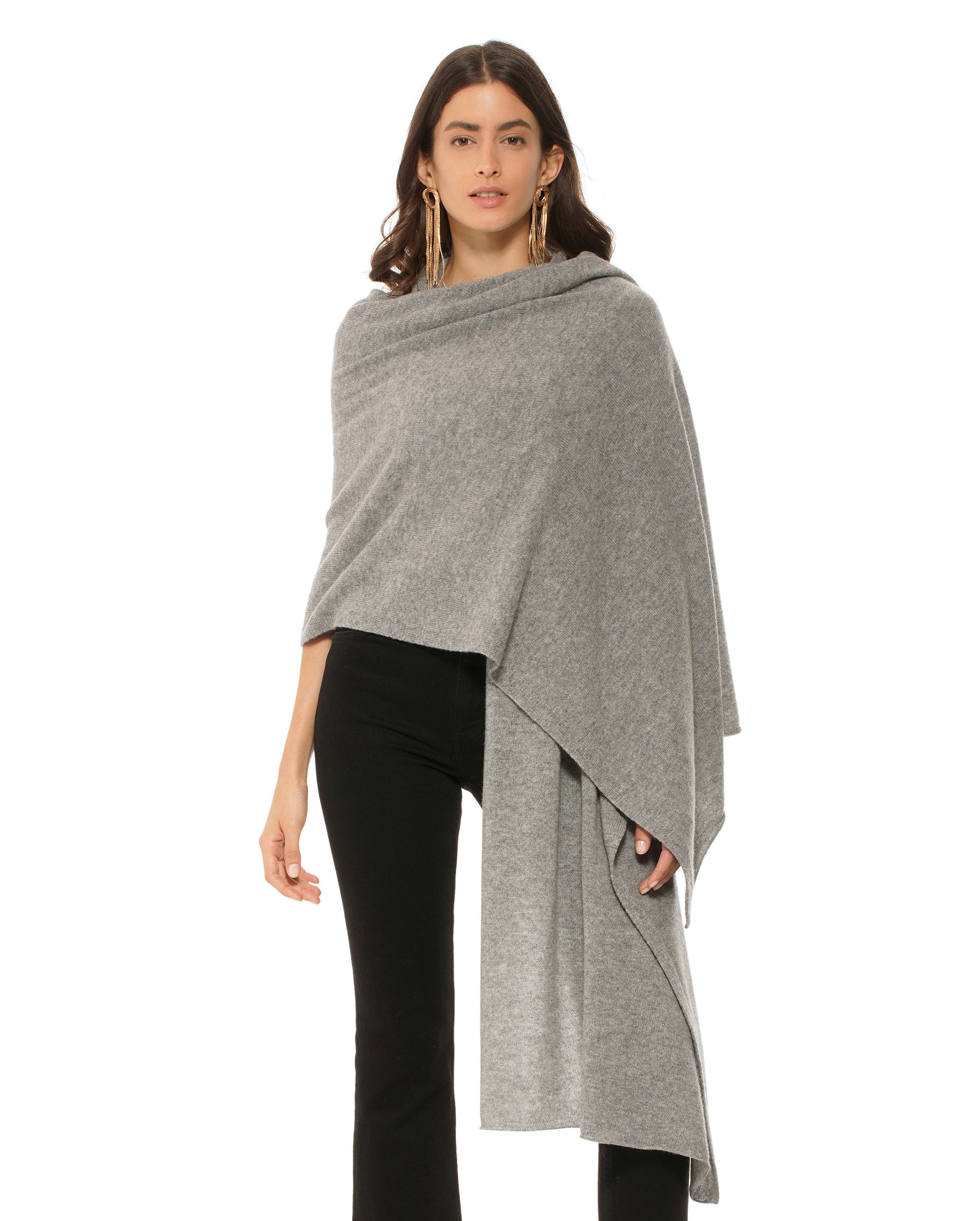 Women's Pure Cashmere Maxi Wrap Medium Grey Made In Italy 2