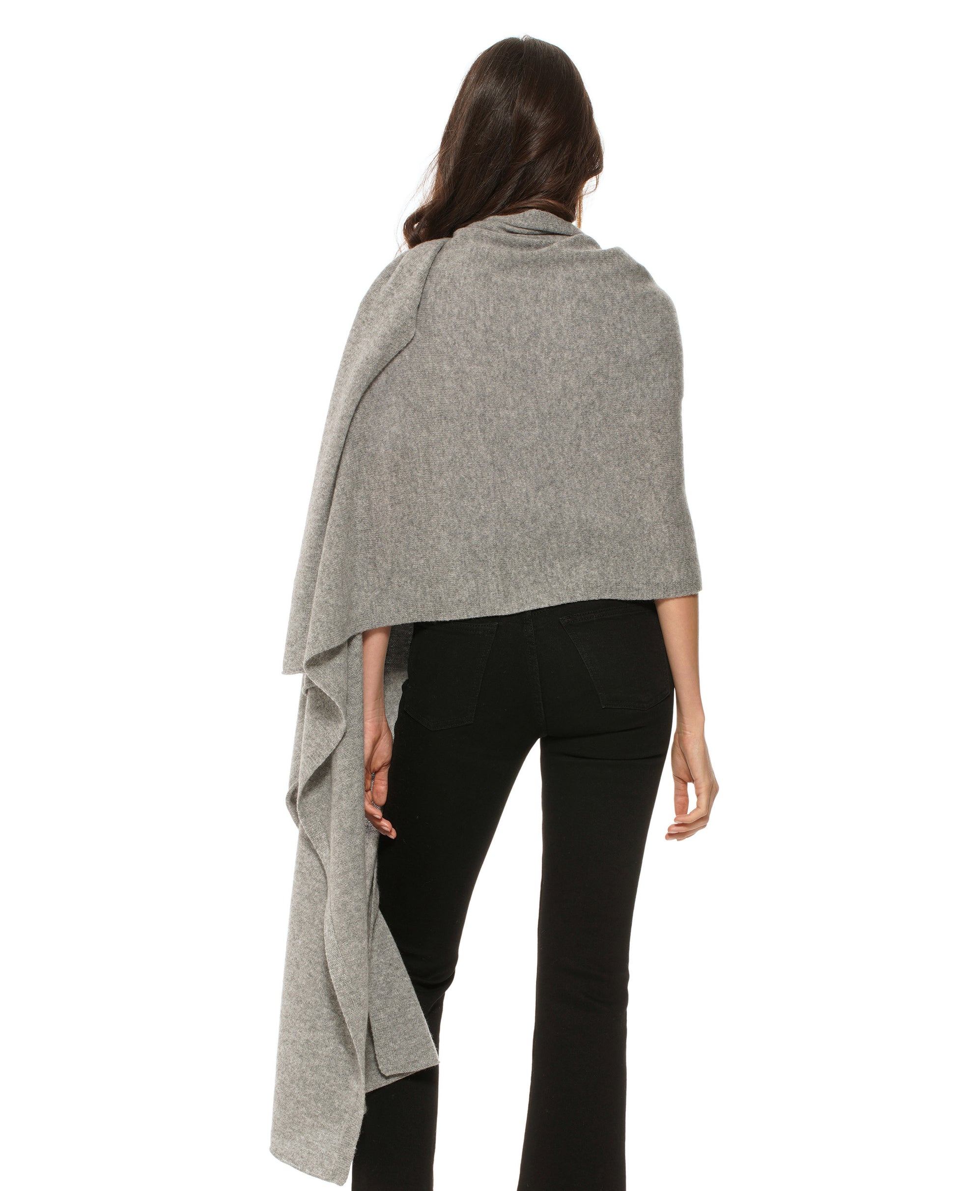 Women's Pure Cashmere Maxi Wrap Medium Grey Made In Italy 4