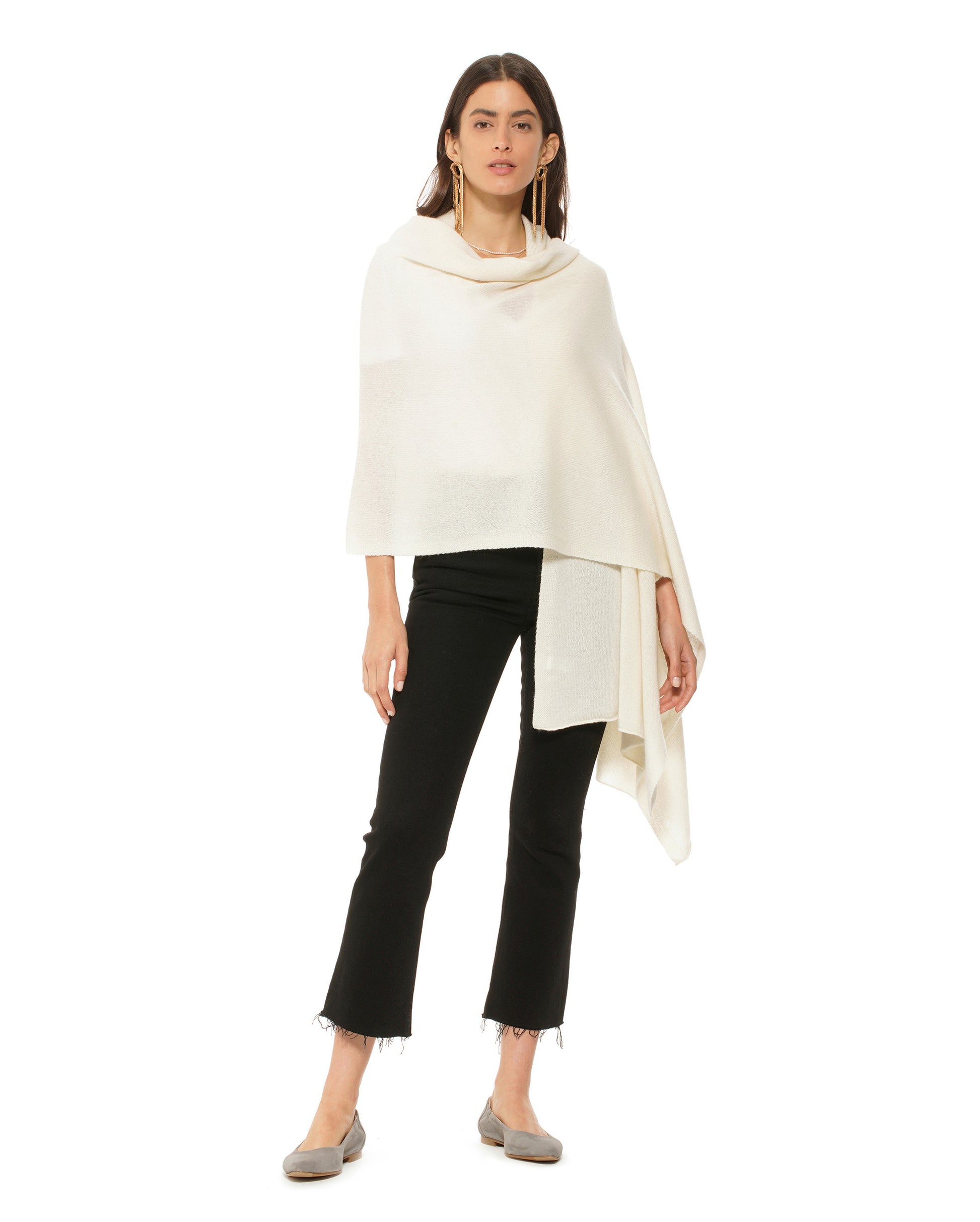 Women's Pure Cashmere Maxi Wrap Milk White Made In Italy 3