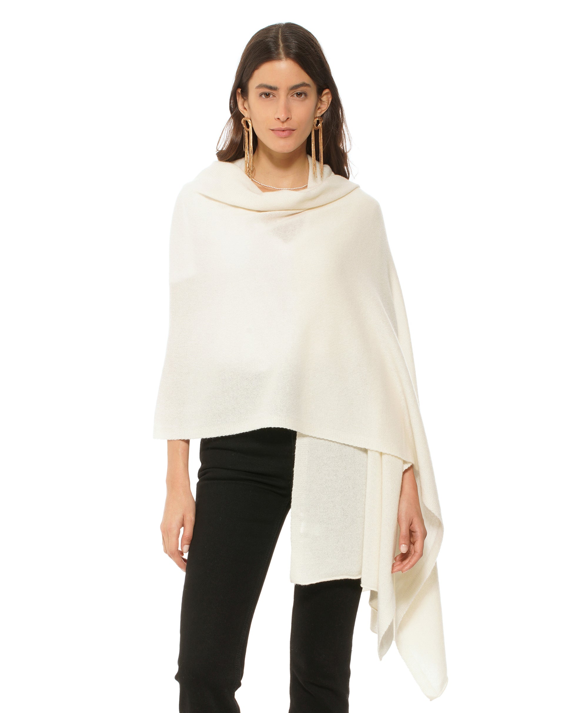 Women's Pure Cashmere Maxi Wrap Milk White Made In Italy 2
