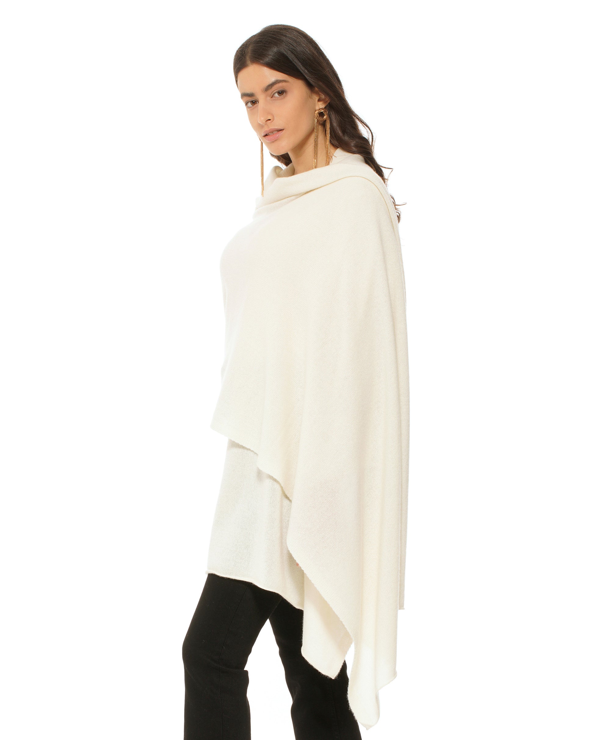 Women's Pure Cashmere Maxi Wrap Milk White Made In Italy 4