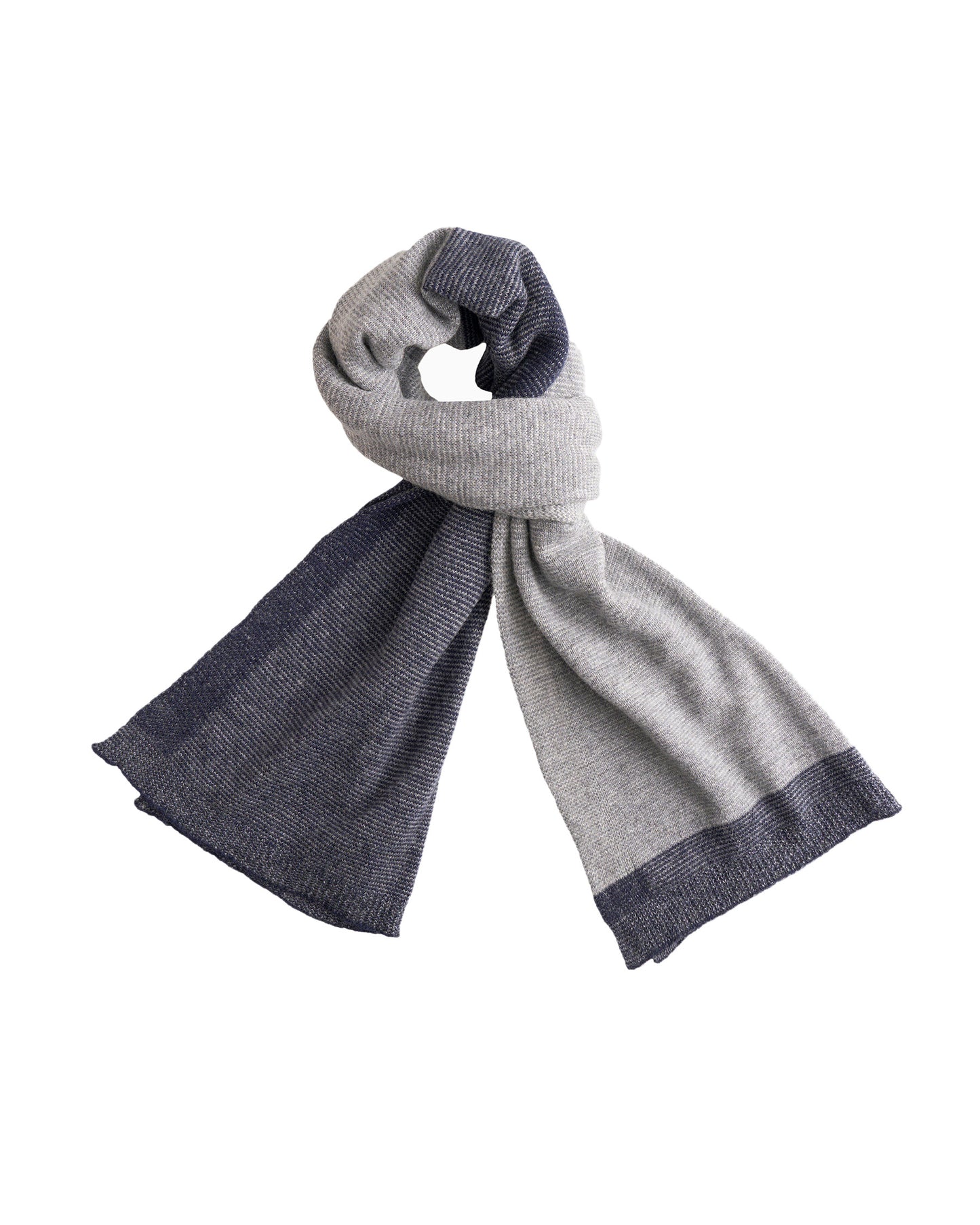 Cashmere Merino Ultra-Soft Marled Knit Scarf In Navy and Light Gray