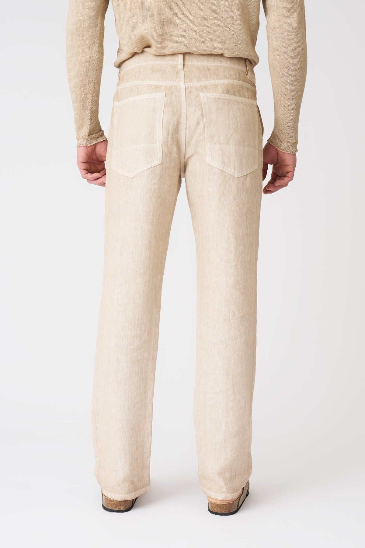 Men's Linen Bootcut Pants – Beige Soft Fade, view 4