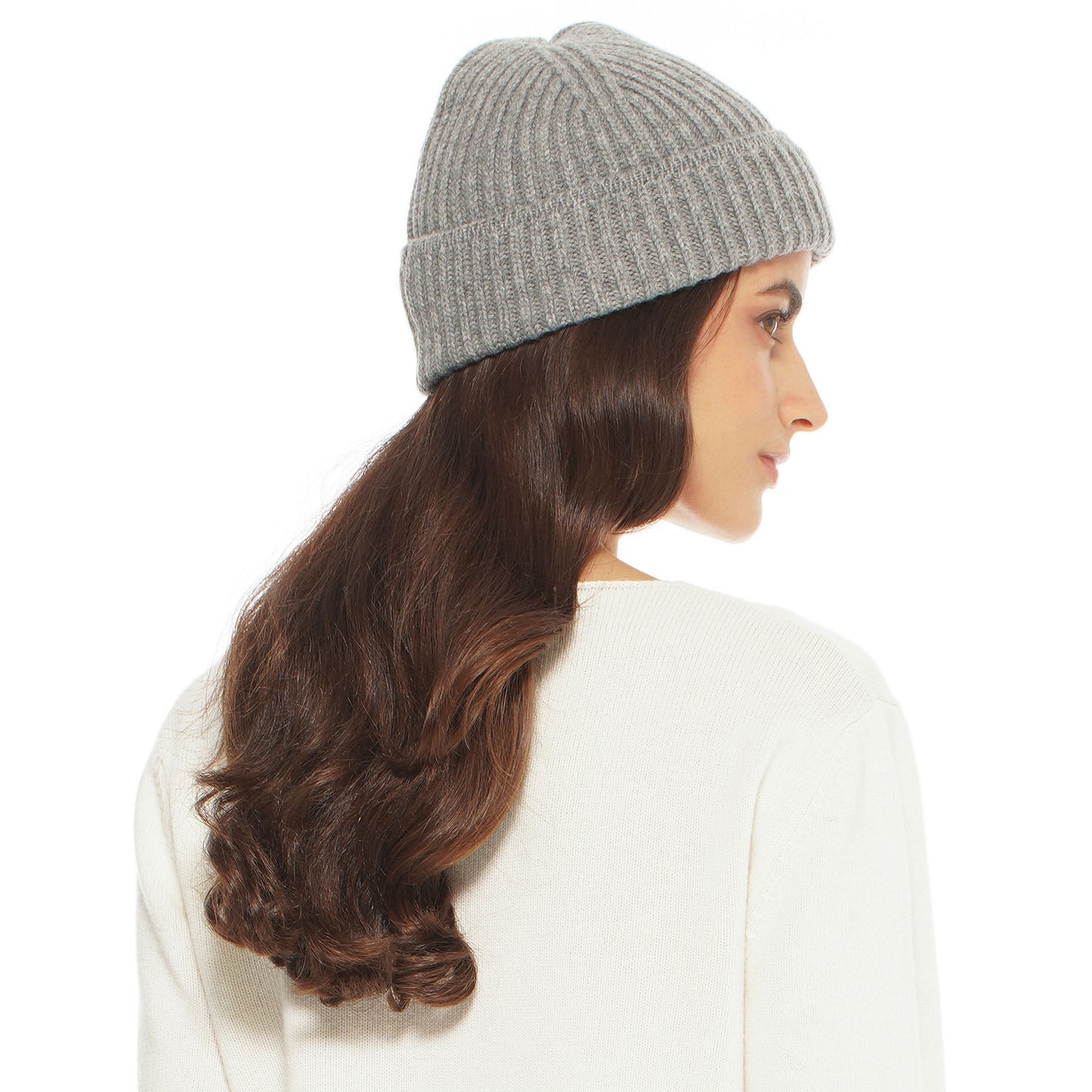 Women's Pure Cashmere Ribbed Hat Medium Grey