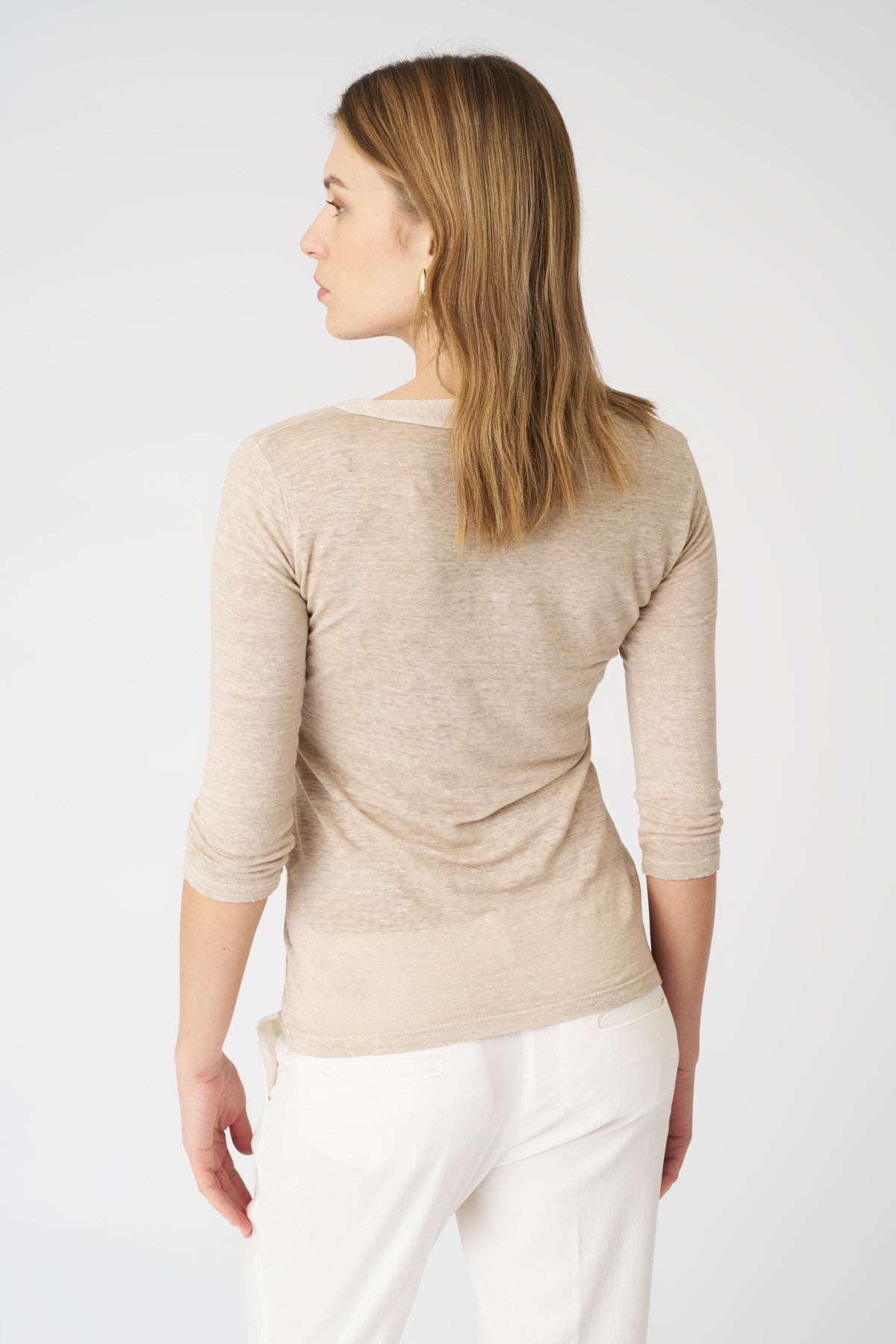 Women's Kara Linen T-Shirt – Beige Soft Fade, view 4