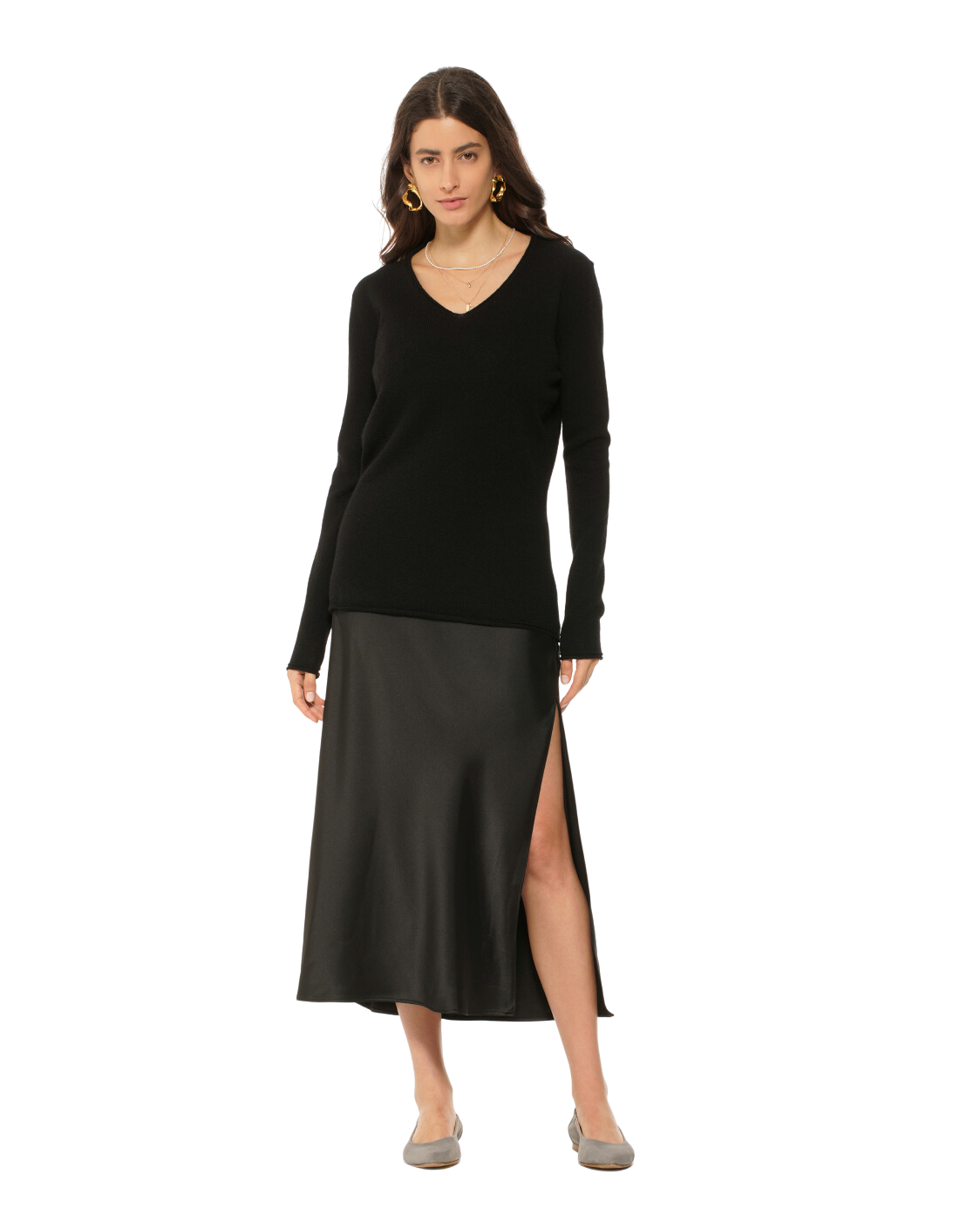 Monticelli Women's Ultra-Light Cashmere V-Neck Sweater Black 5