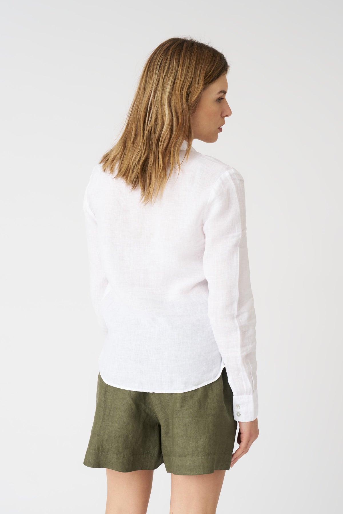 Women's Linen Shirt with Tie Detail – White, view 4