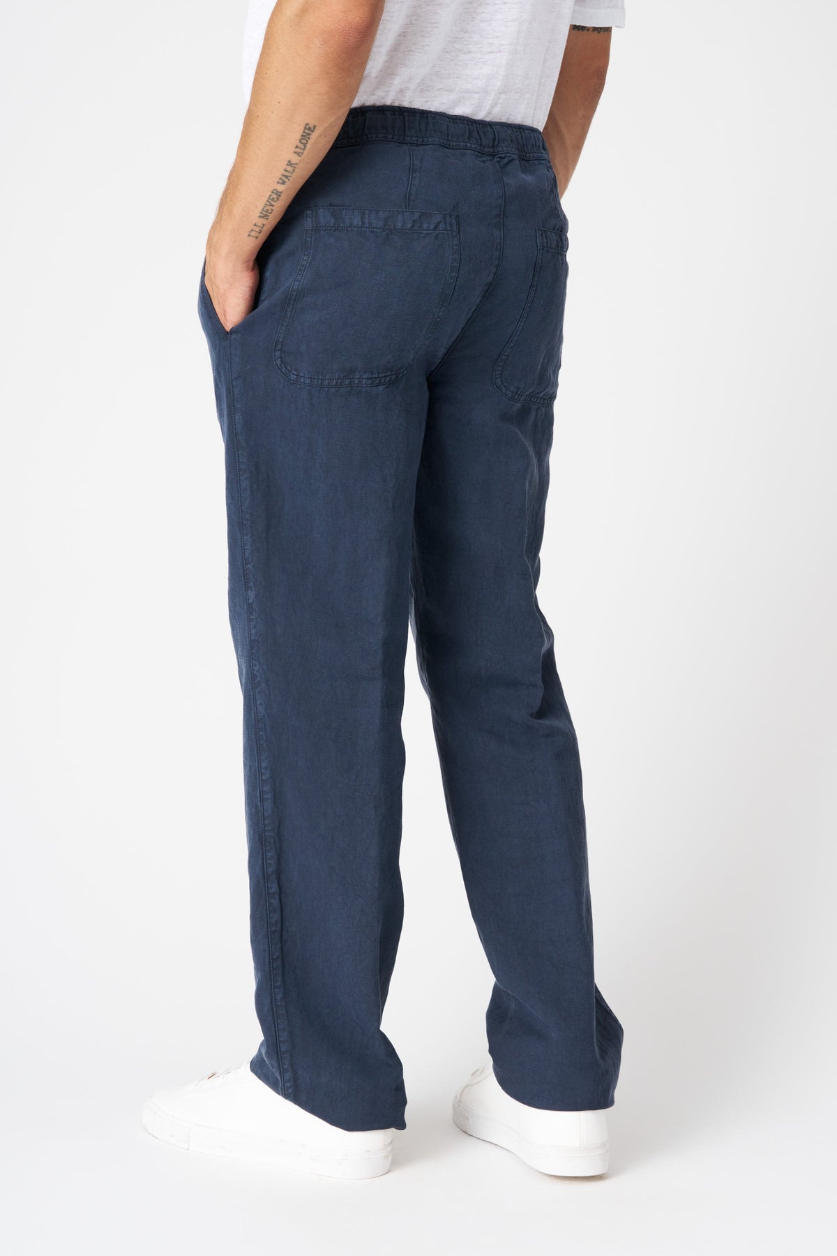 Men's Linen-Lyocell Drawstring Pants with Pockets – Marine, view 4