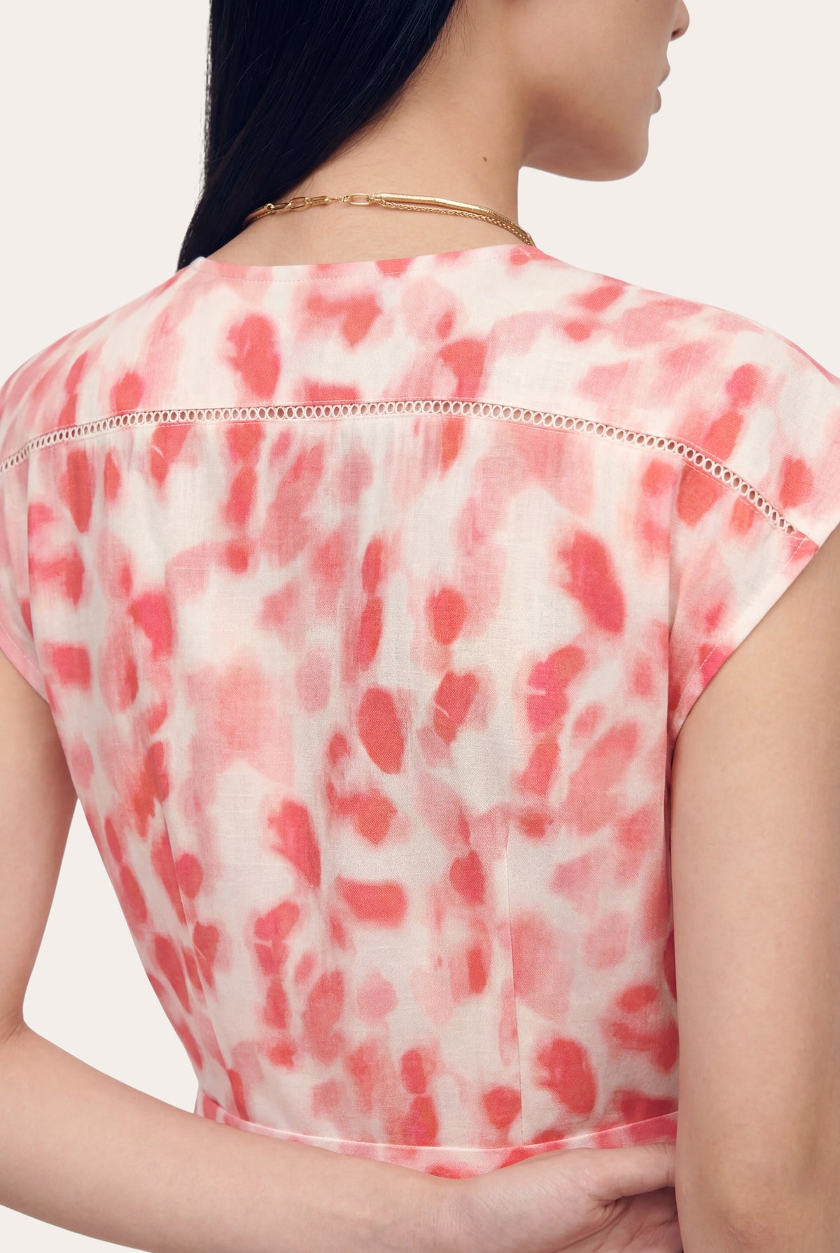 Women's Printed Flared Hem Linen Midi Dress – Pink Print, view 3