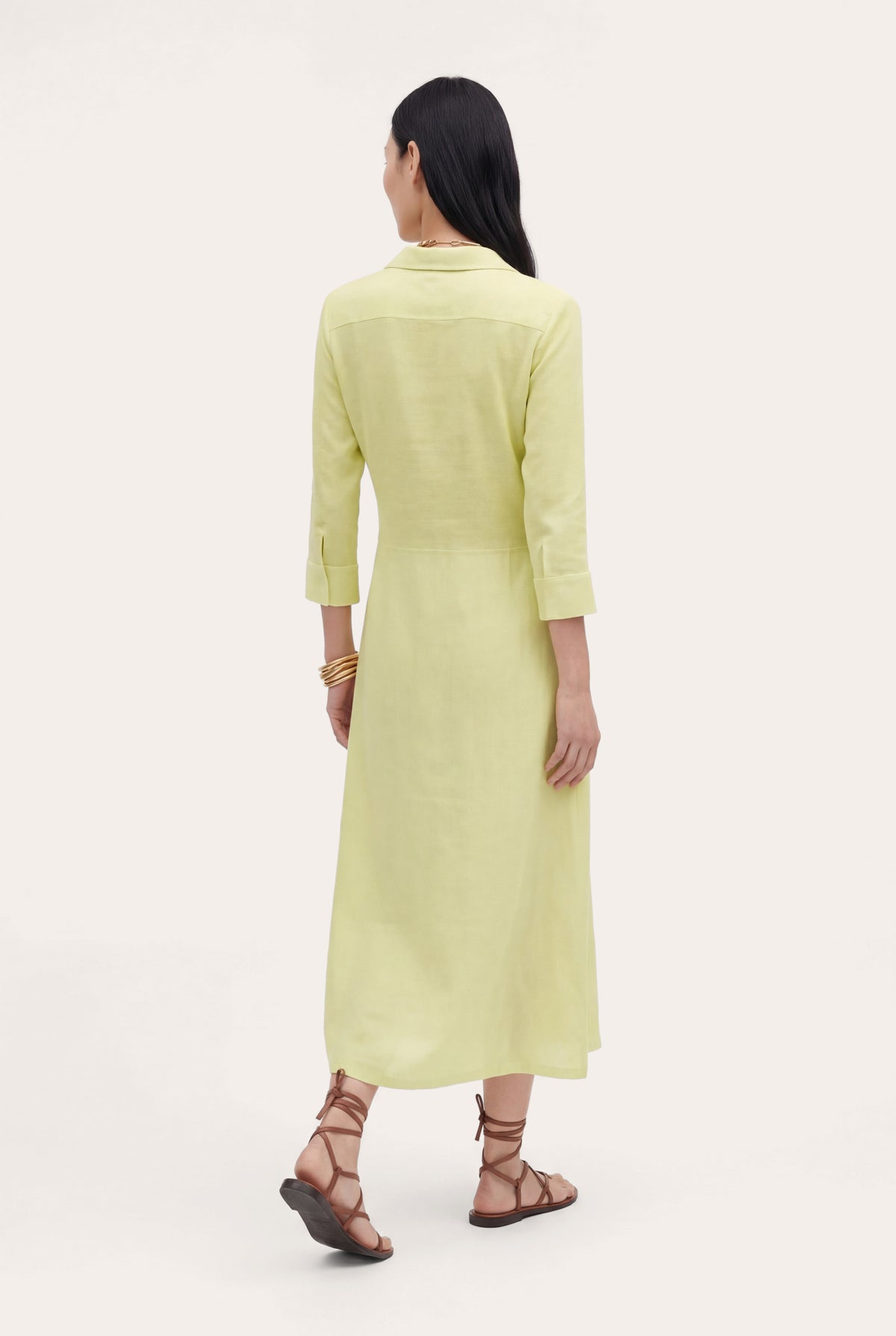 Women's Linen Midi Shirt Dress – White, view 10